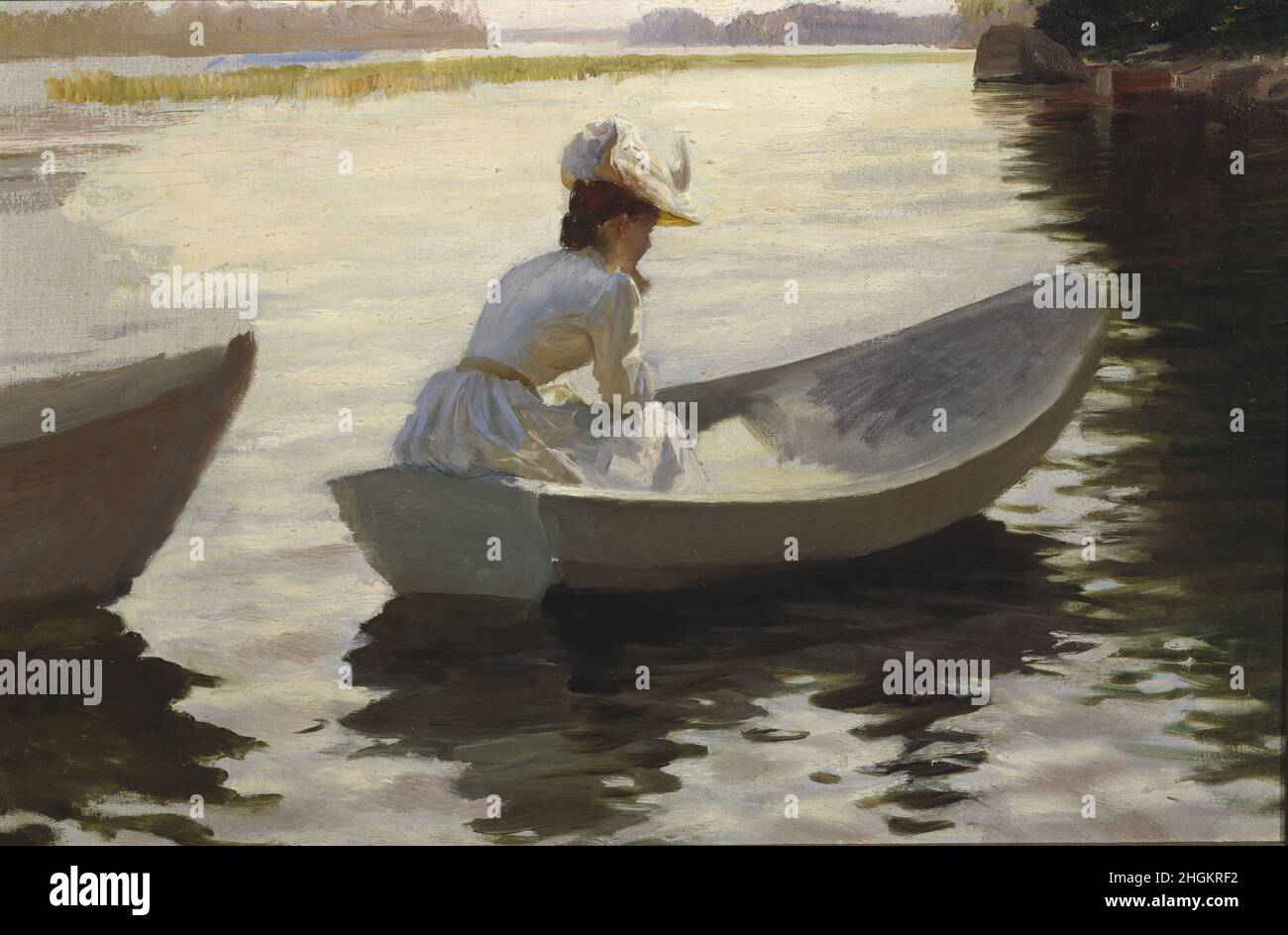 Nainen veneessä, harjoitelma teokseen Tyttöjä veneessä - 1886 - olio su tela 36,5 x 53 cm - Edelfelt Albert Foto Stock