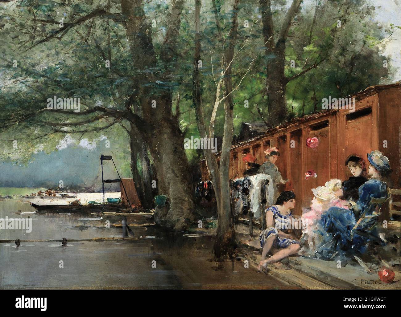 Pittara Carlo - Collezione privata - Les baigneuses - data sconosciuta - olio su legno 27 x 37 cm - Foto Stock