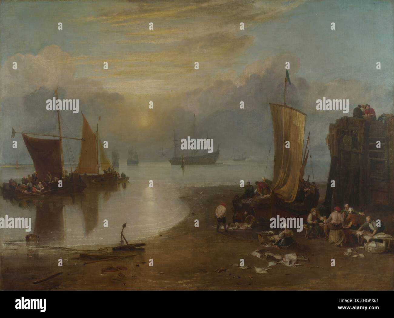 Sole che sorge attraverso il vapore, pescatori pulizia e vendita di pesce -  1807c. - olio su tela 134 x 179,5 cm - Turner Joseph Mallord William Foto  stock - Alamy