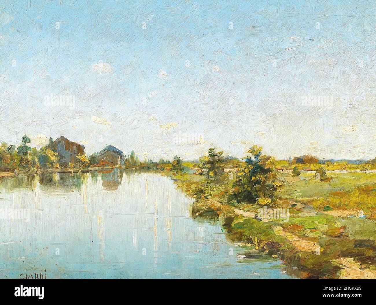 Ciardi Guglielmo - Collezione privata - Mulino sul Sile- Data sconosciuta - olio su legno 28 x 37 cm - Foto Stock