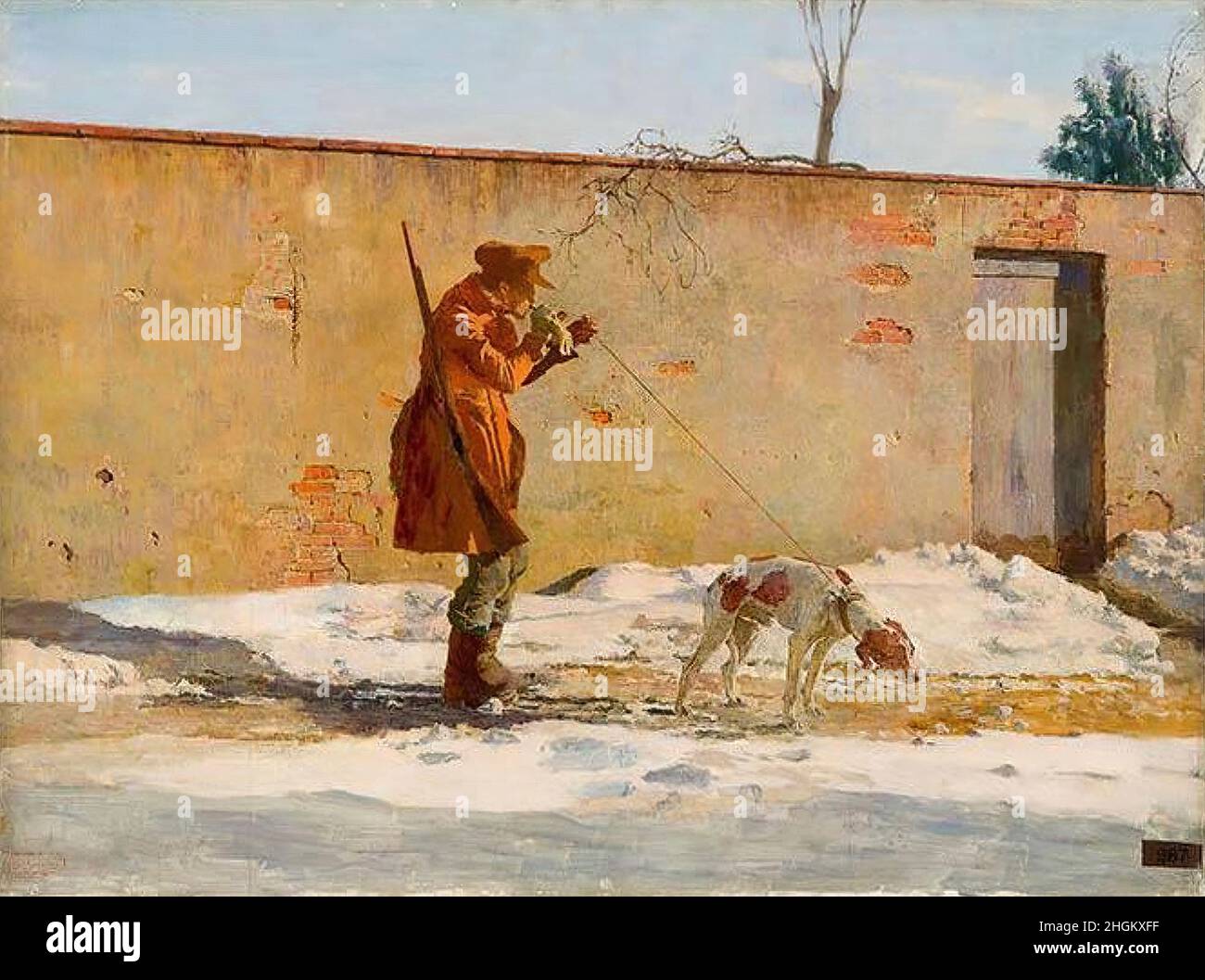 Quadrone Giovanni Battista - Collezione privata - partenza per la caccia - 1880 - olio su legno 39 x 52 cm - Foto Stock