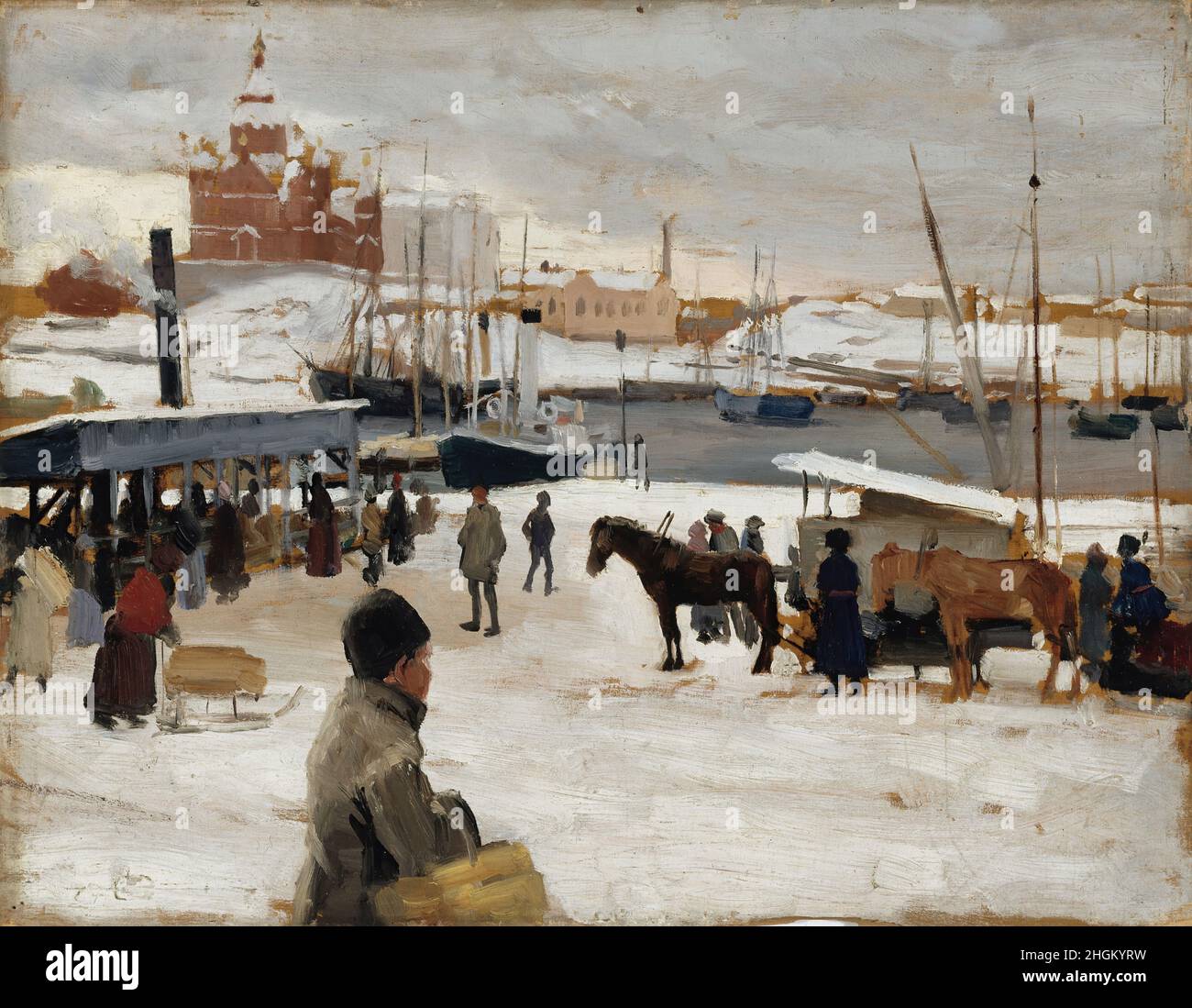 Giornata invernale nella Piazza del mercato di Helsinki, Studio - 1889 - olio su legno 31,5 x 41 cm - Edelfelt Albert Foto Stock
