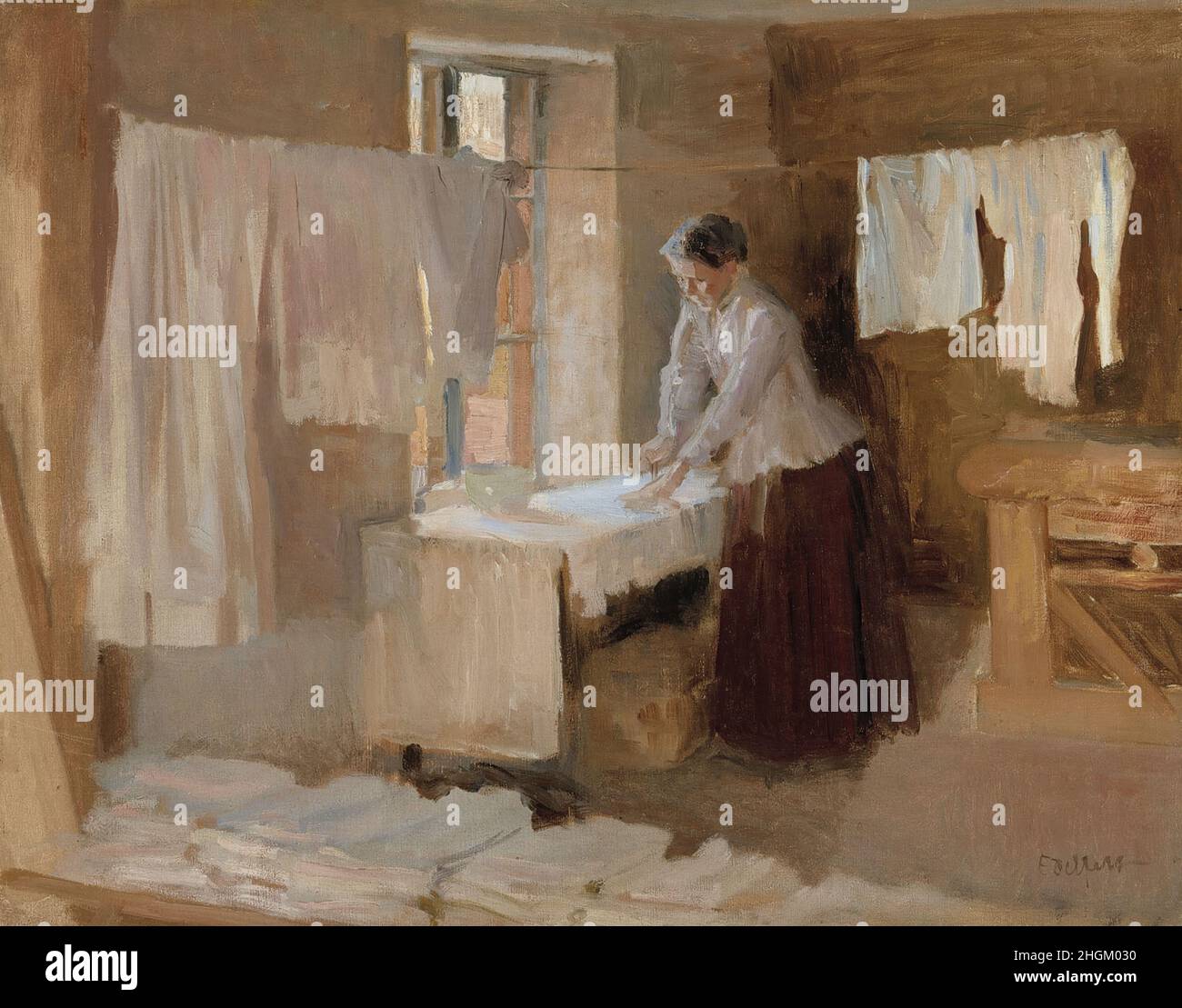 Donna ferro, Studio per le donne lavatrici - 1888 - olio su tela 59,5 x 75,5 cm - Edelfelt Albert Foto Stock