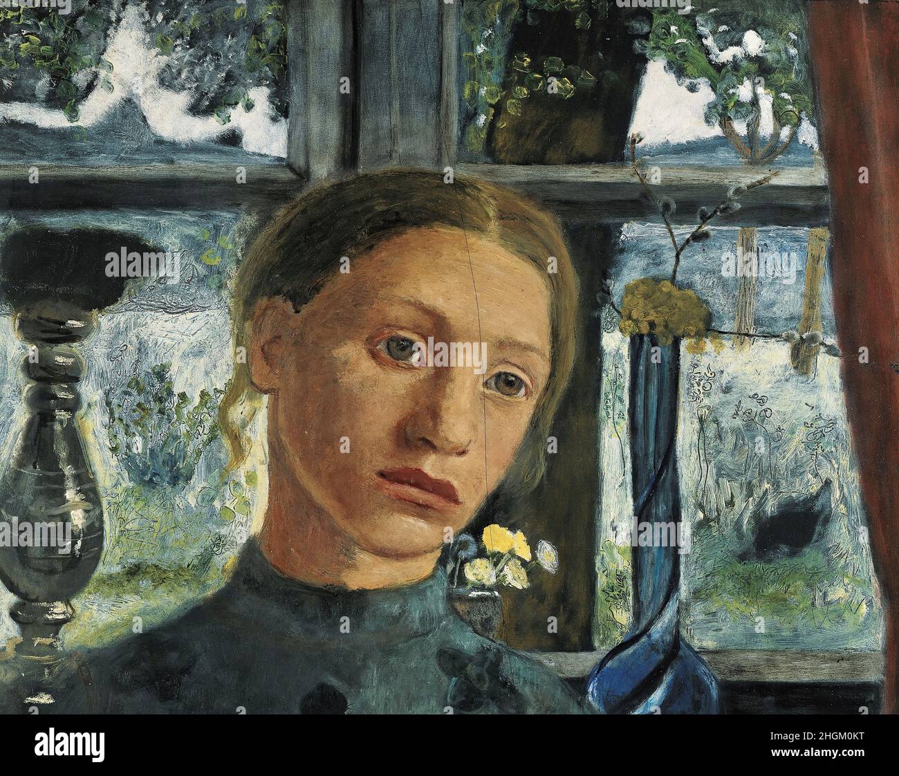 Mädchenkopf vor einem Fenster - 1907 - olio su ardesia 39,5 x 49,5 cm - Modissohn-Becker Paula Foto Stock