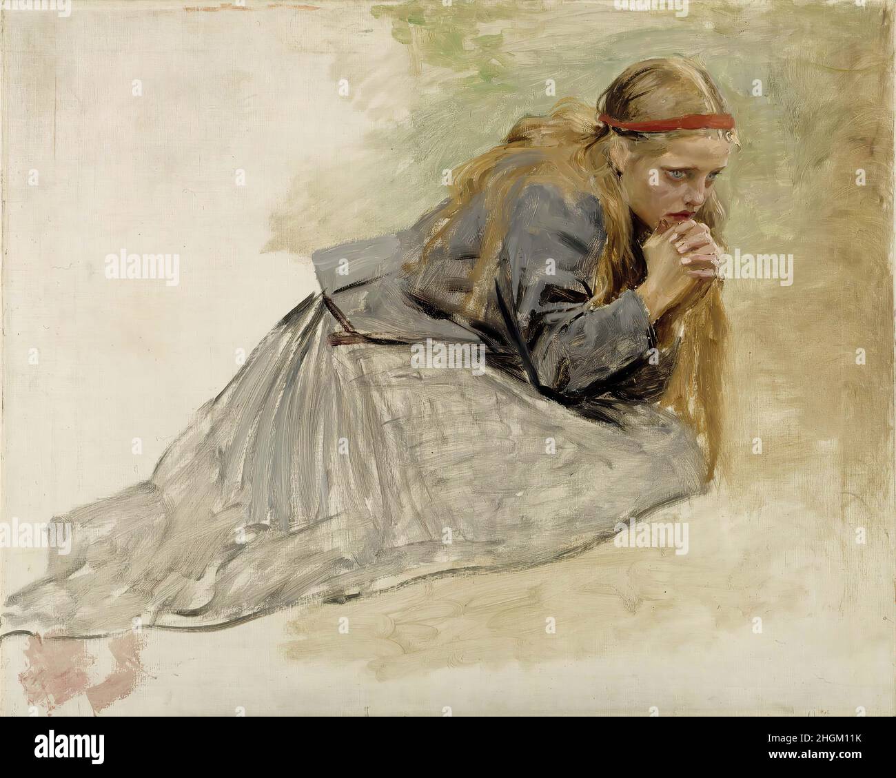 Maria Maddalena inginocchiata, Studio per il Cristo e Maria Maddalena - 1890 - olio su tela 91 x 112 cm - Edelfelt Albert Foto Stock