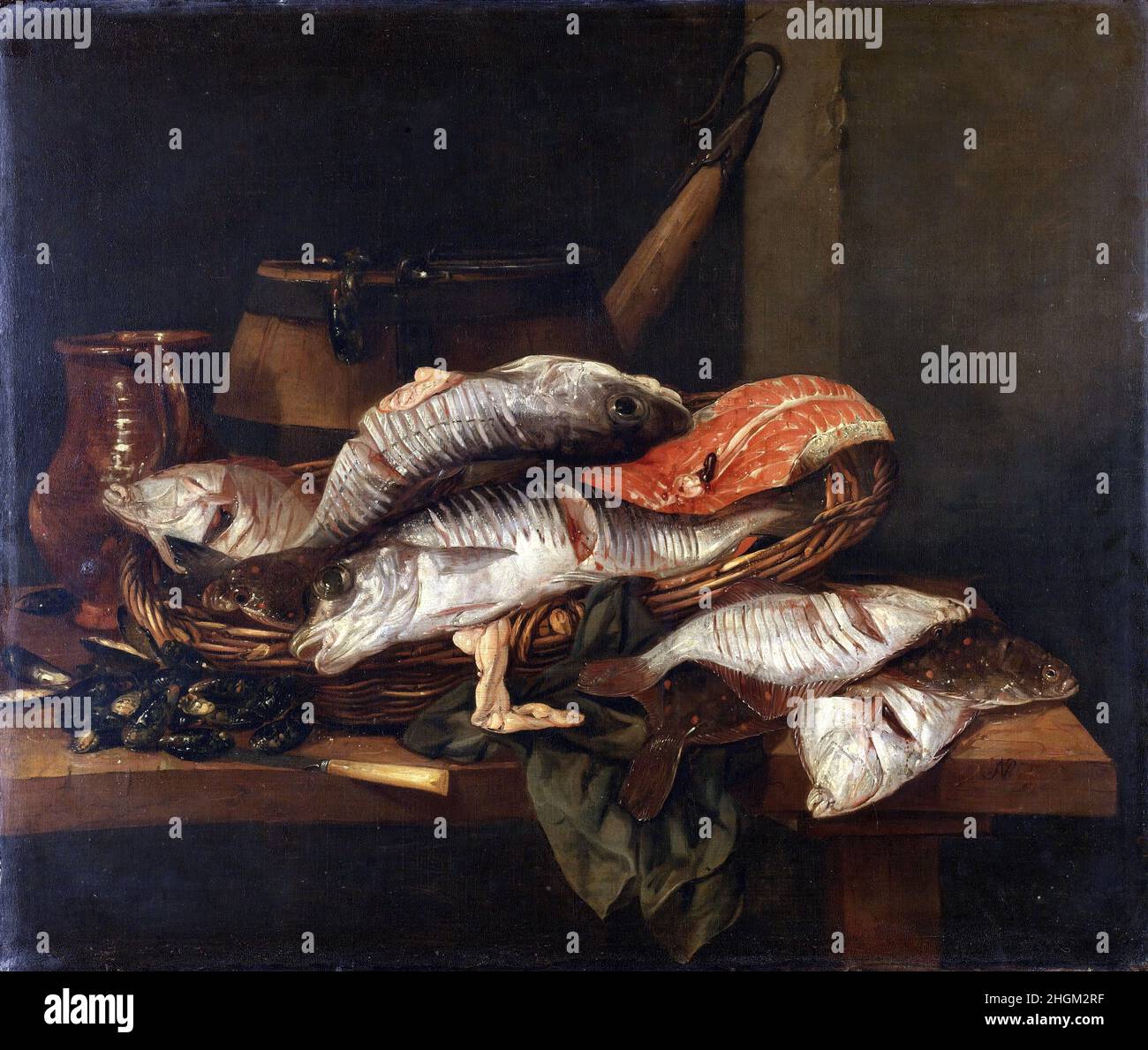 Natura morta con pesce - 1650 70c. - olio su tela 74 x 87 cm - Van Beyeren Abraham Hendriksz Foto Stock