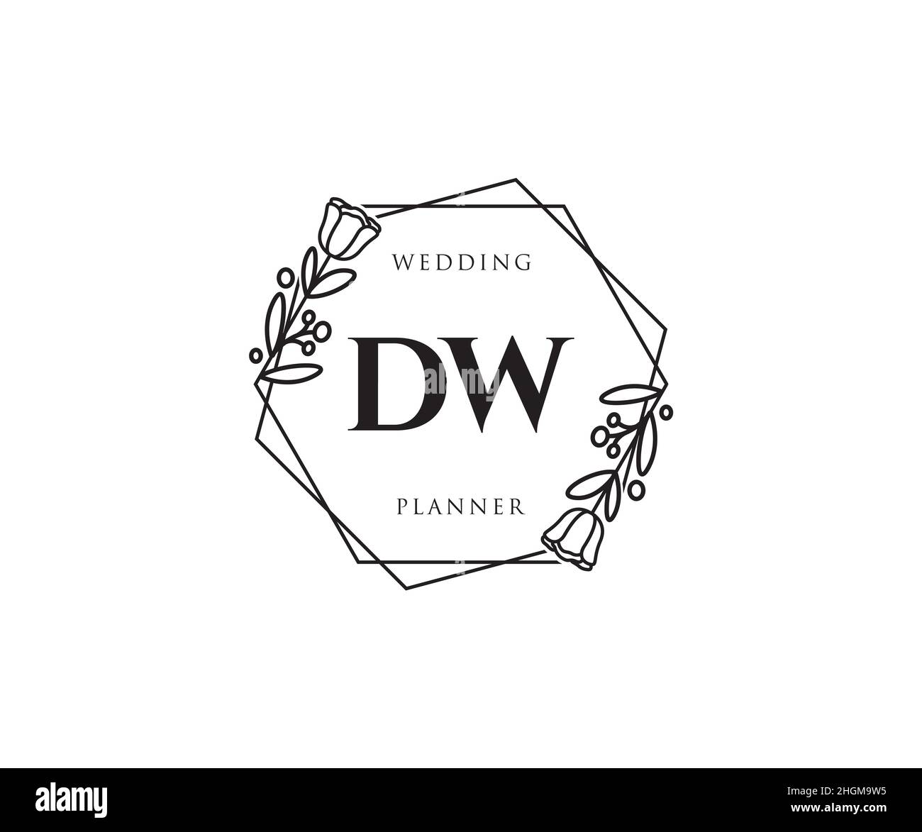Logo DW femminile. Utilizzabile per la natura, salone, centro benessere, cosmetici e loghi di bellezza. Elemento modello di disegno con logo a vettore piatto. Illustrazione Vettoriale