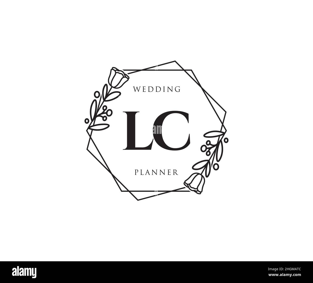 Logo LC femminile. Utilizzabile per la natura, salone, centro benessere, cosmetici e loghi di bellezza. Elemento modello di disegno con logo a vettore piatto. Illustrazione Vettoriale