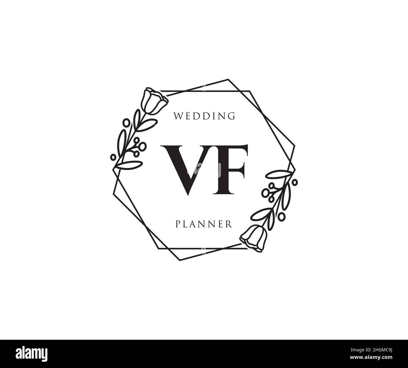 Logo VF femminile. Utilizzabile per la natura, salone, centro benessere, cosmetici e loghi di bellezza. Elemento modello di disegno con logo a vettore piatto. Illustrazione Vettoriale