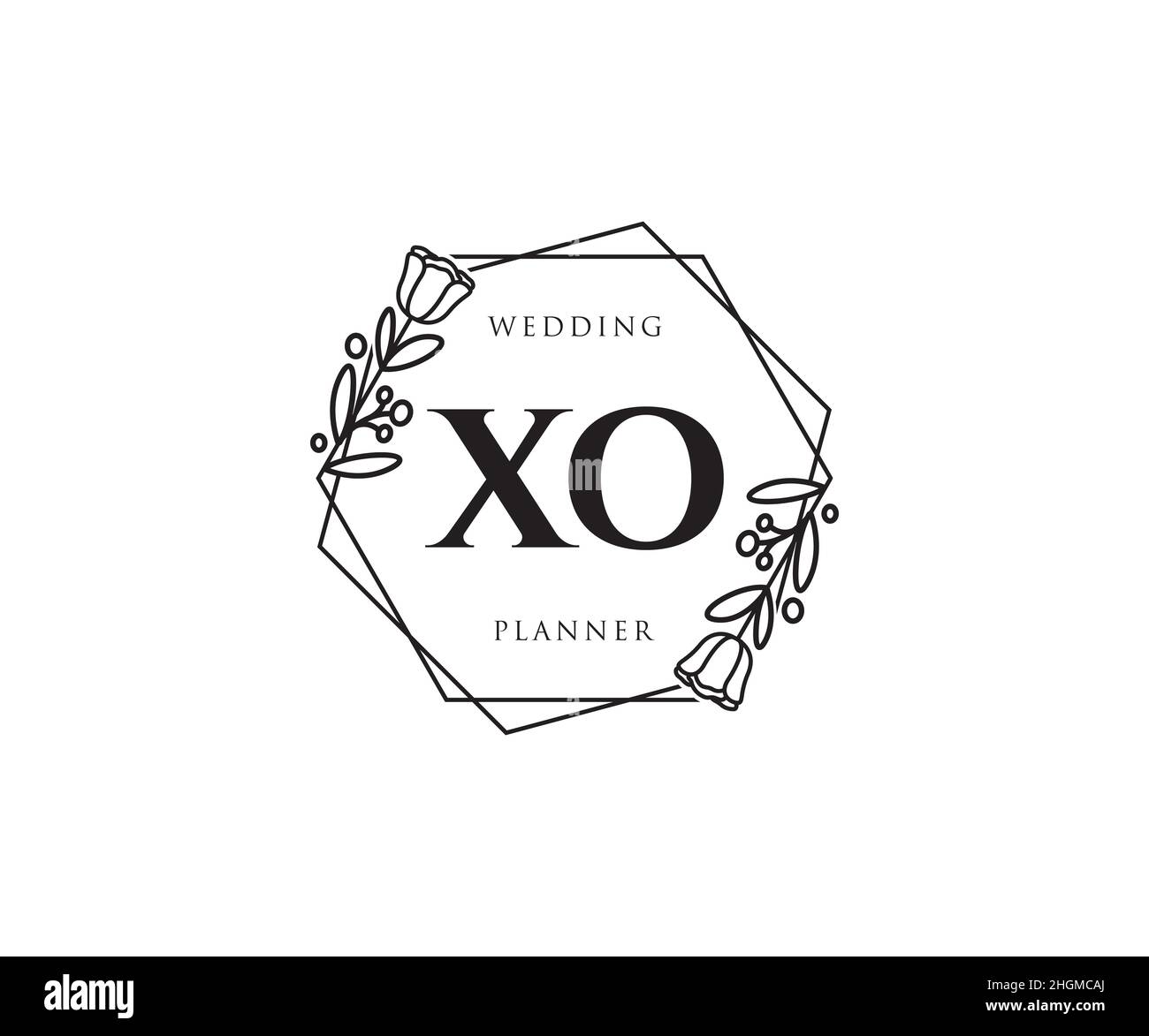 Logo XO femminile. Utilizzabile per la natura, salone, centro benessere, cosmetici e loghi di bellezza. Elemento modello di disegno con logo a vettore piatto. Illustrazione Vettoriale
