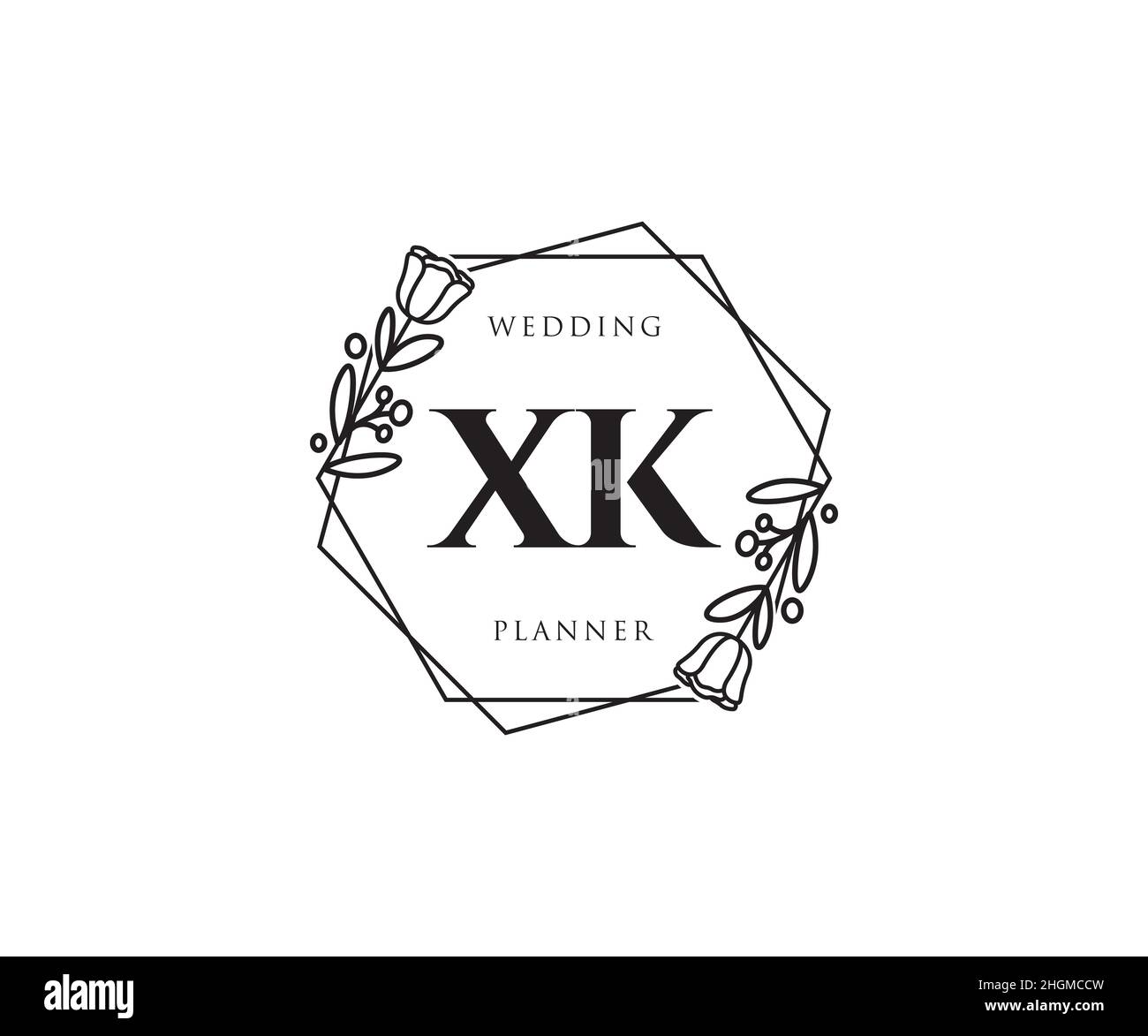 Logo femminile XK. Utilizzabile per la natura, salone, centro benessere, cosmetici e loghi di bellezza. Elemento modello di disegno con logo a vettore piatto. Illustrazione Vettoriale