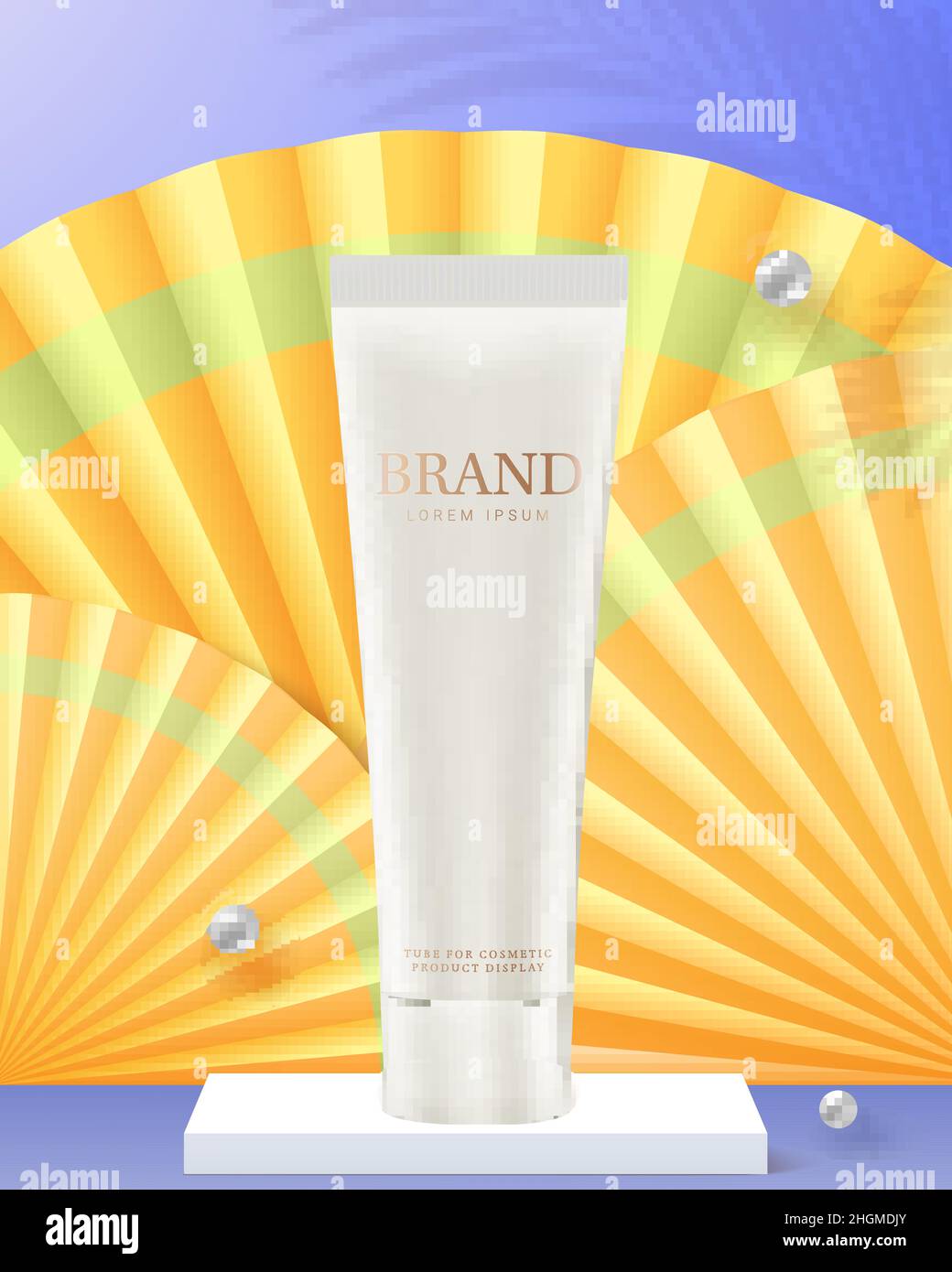 Tubo con prodotto cosmetico. Tubo color crema sul podio bianco. Illustrazione Vettoriale