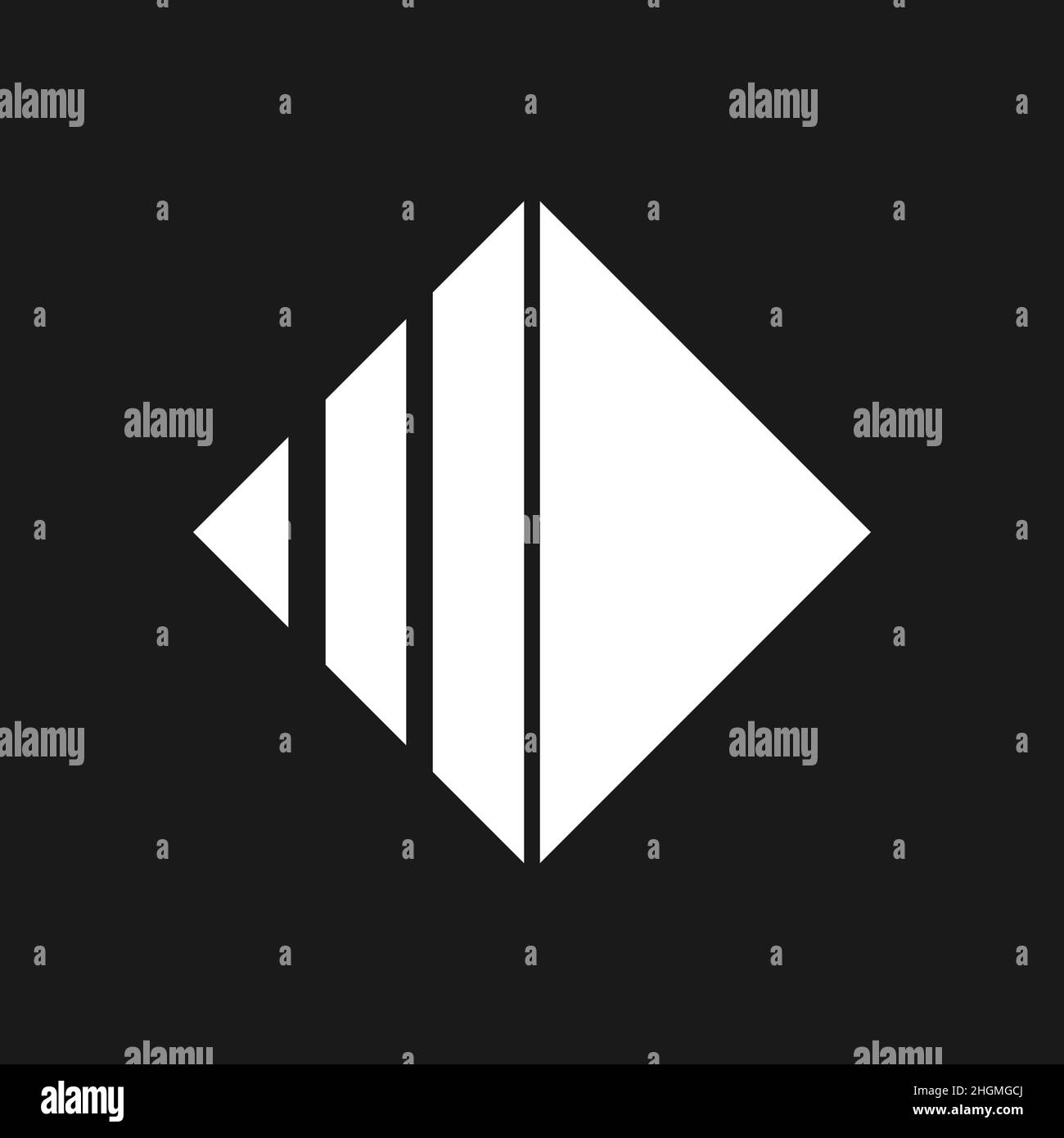 Rhombus a onde retrostate 1980s. Rombo di stile Synthwave con strisce verticali. Elemento di design retrofondante in bianco e nero. Geometria piatta per poster Illustrazione Vettoriale
