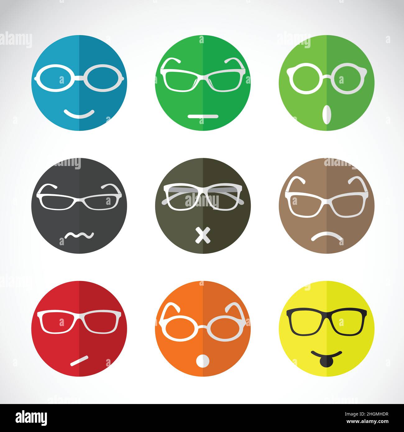 Icone vettoriali gruppo di volti con occhiali. Illustrazione vettoriale a livelli facilmente modificabile. Illustrazione Vettoriale