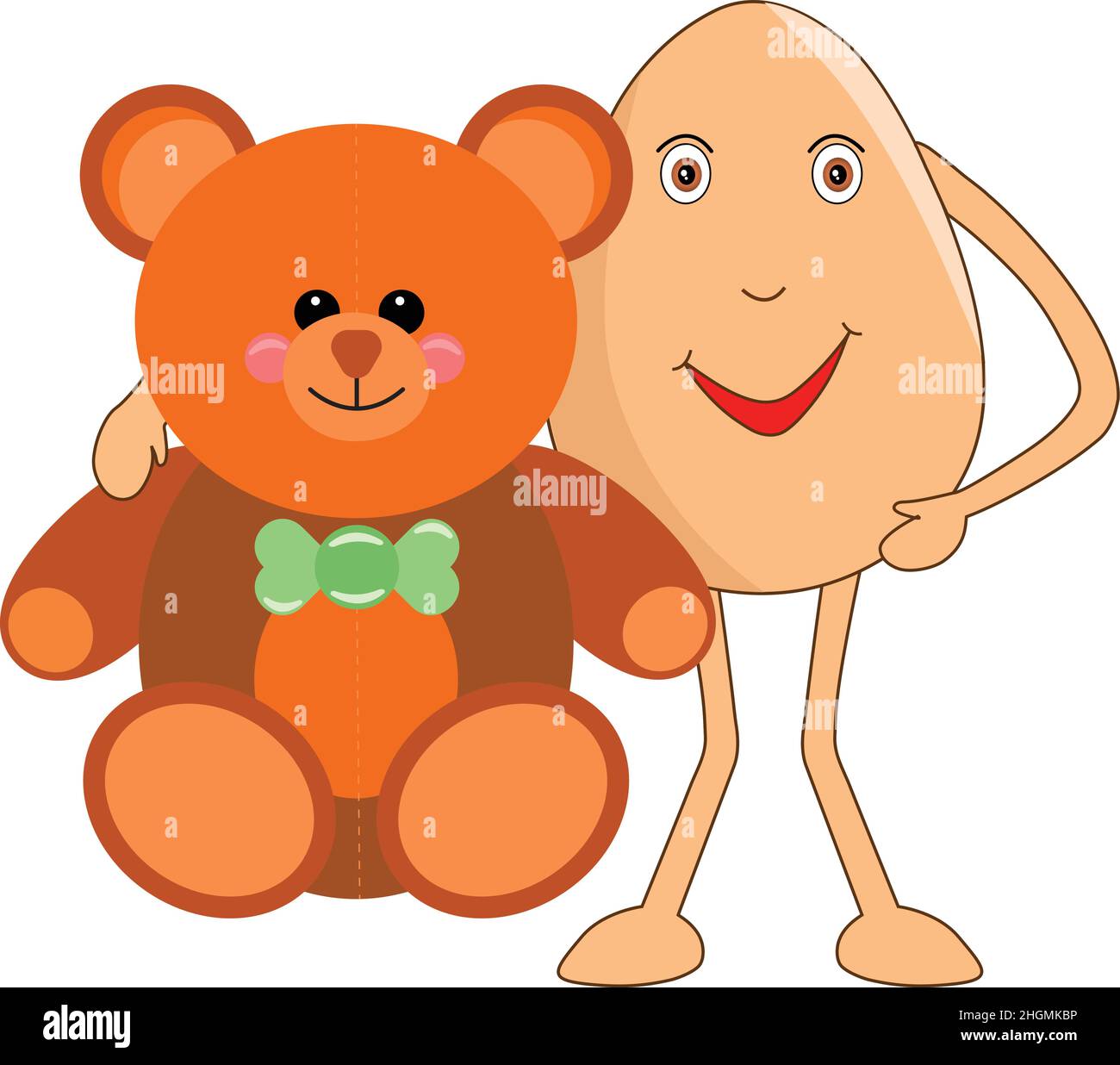 Buon cartone animato con un orsacchiotto gigante in mano in giorno di peluche. Illustrazione vettoriale. Illustrazione Vettoriale