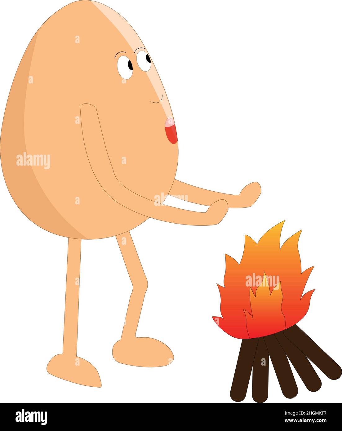 Carino uovo cartoon riscaldamento mani intorno al campfire vettore illustrazione Illustrazione Vettoriale