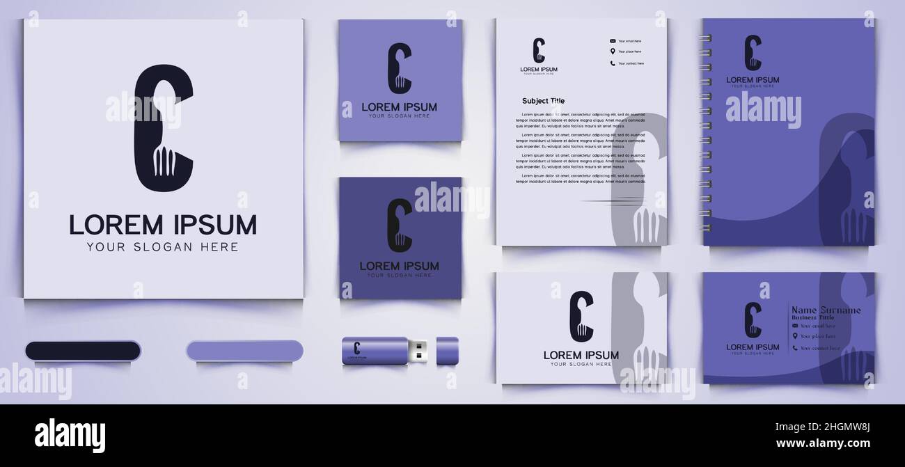 Lettera C Fork e Spoon Logo e modello di branding per biglietti da visita Design Inspiration, Vector Illustration Illustrazione Vettoriale