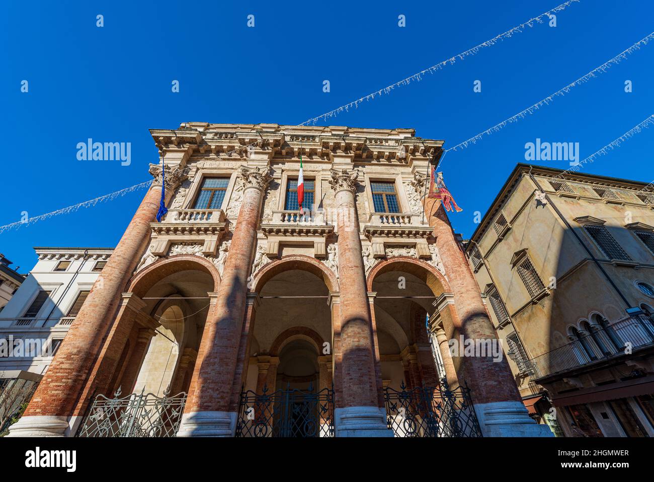 Antico palazzo vicentino chiamato Palazzo del Capitaniato, Loggia del Capitaniato o Loggia Bernarda, architetto Andrea Palladio in stile rinascimentale. Foto Stock