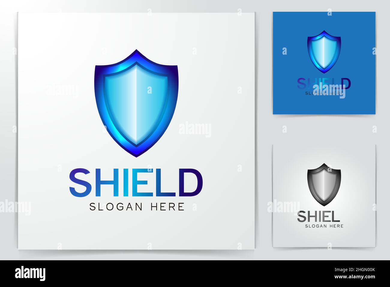 Idee con il logo Shield. Design del logo Inspiration. Illustrazione Vettore Modello. Isolato Su Sfondo Bianco Illustrazione Vettoriale