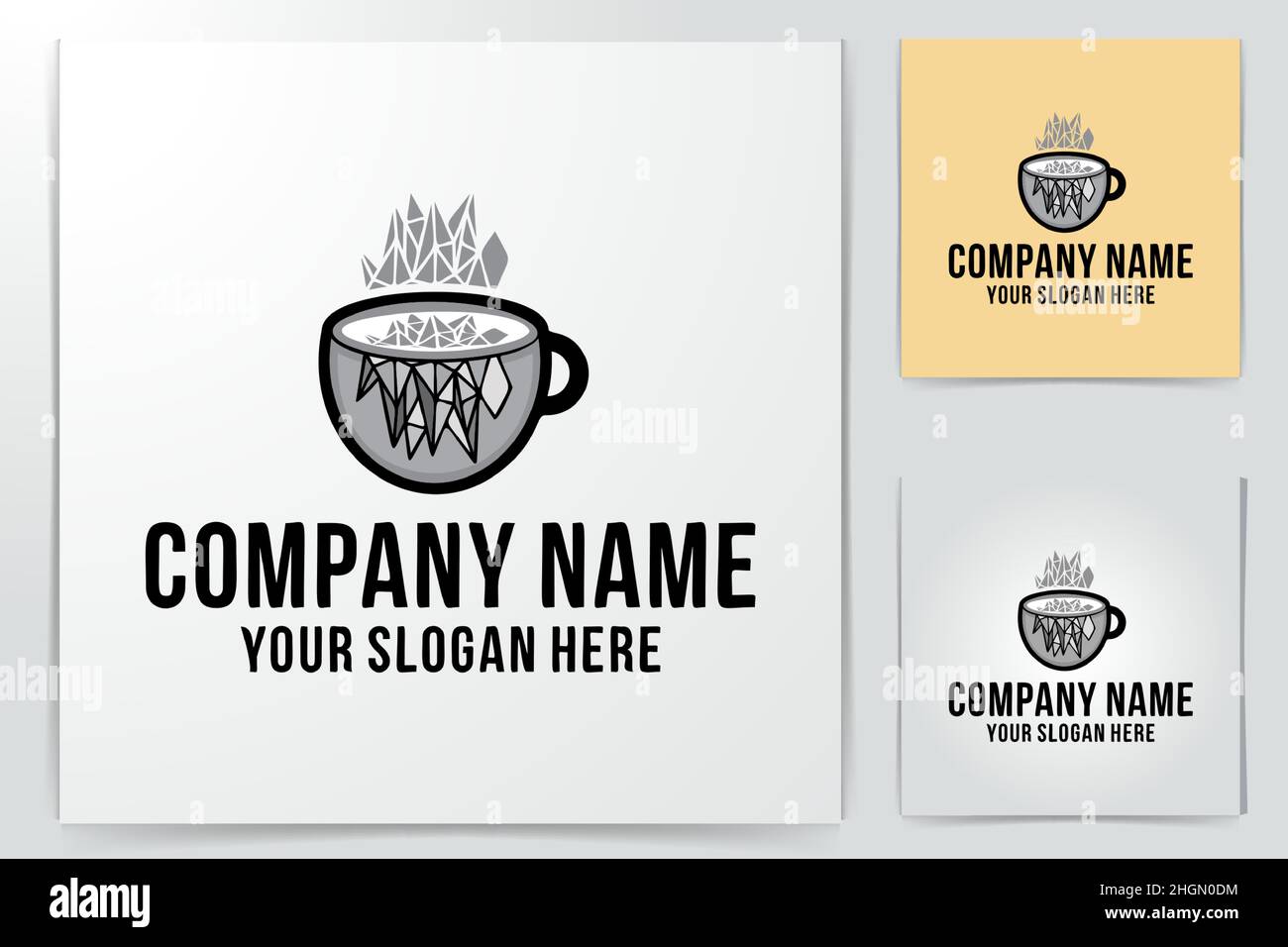 Tazza da caffè, vetro disegni logo ispirazione isolata su sfondo bianco Illustrazione Vettoriale