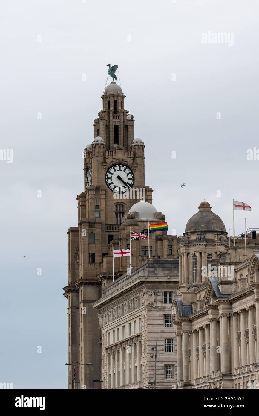 The Three Graces sullo storico lungomare di Liverpool Foto Stock