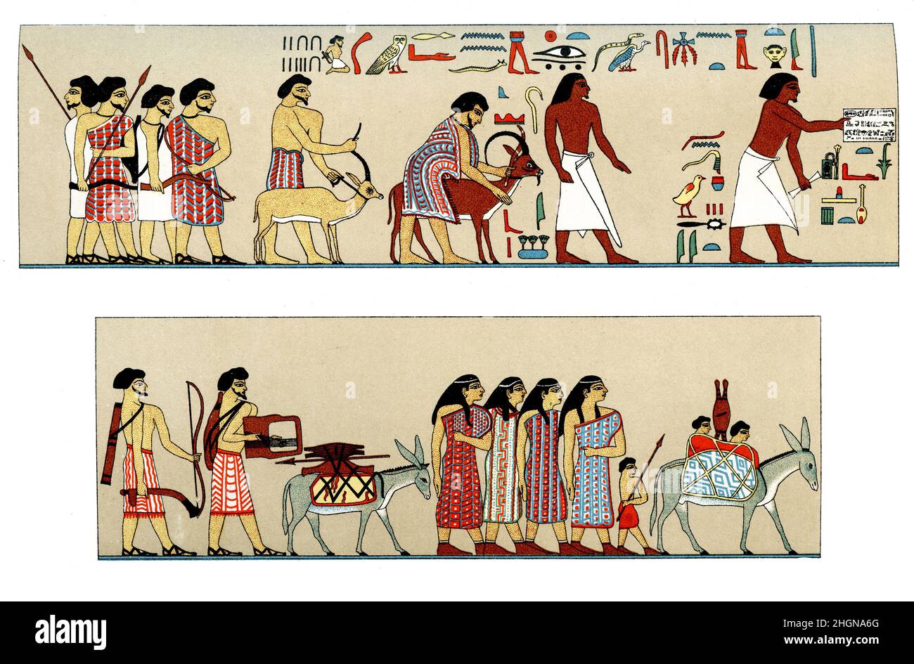 Dalla Tomba dell'Antico Egitto Khnumhotep II ufficiale a Beni Hasan: Stranieri asiatici occidentali in visita Khnumhotep II con regali Foto Stock
