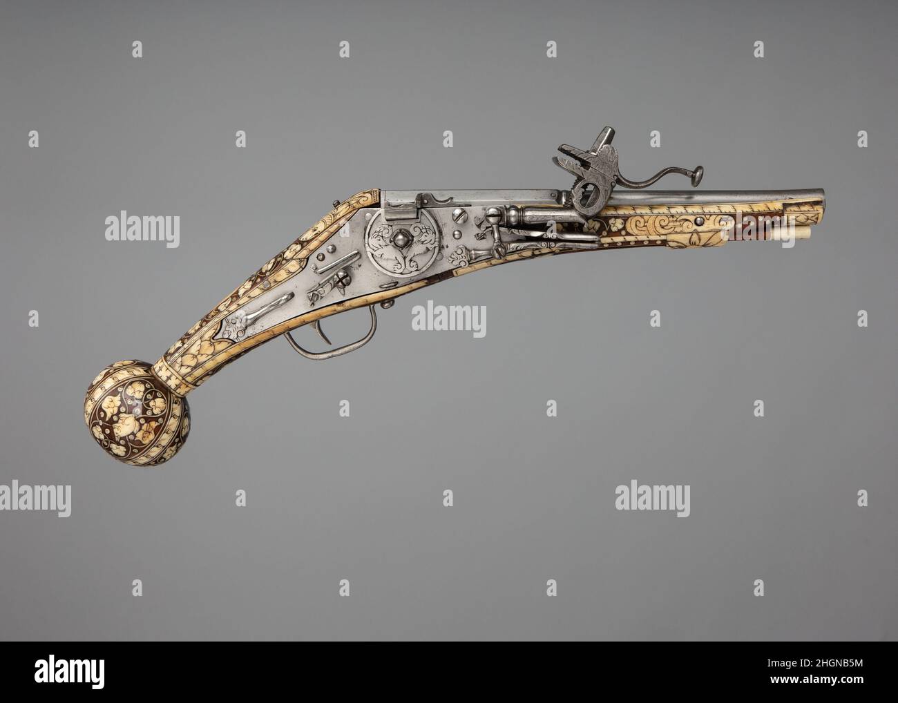 Wheellock Pistol 16th secolo tedesco. Pistola per blocco ruote. Tedesco. 16th secolo. Acciaio, legno, avorio, osso. Armi da fuoco-pistole-Wheellock Foto Stock