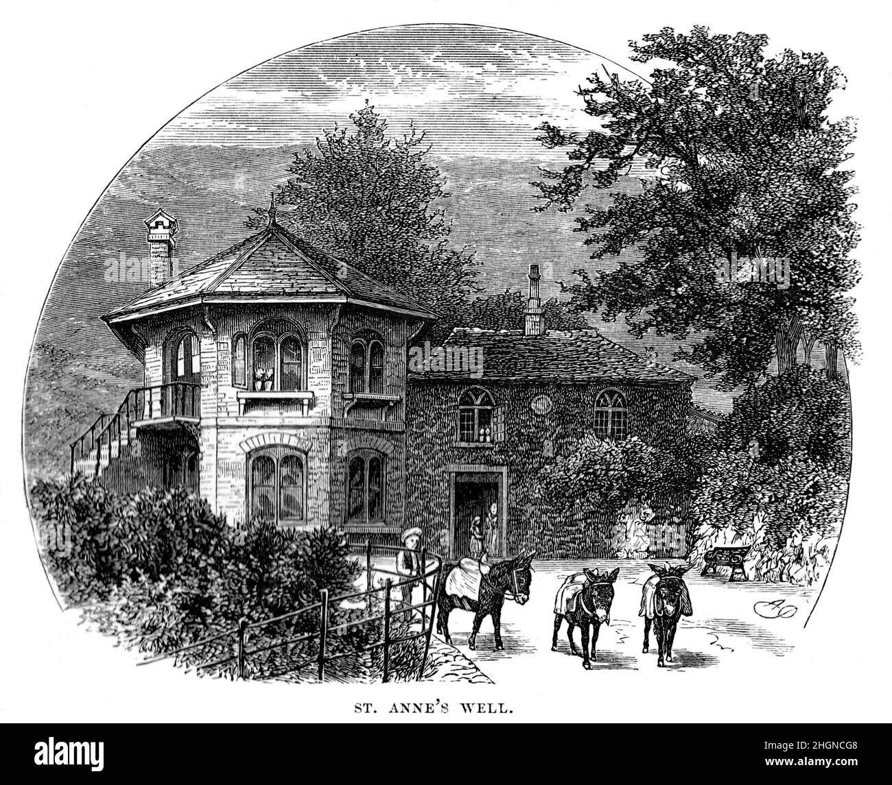 Illustrazione in bianco e nero; pozzo di Sain Anne, colline di Malvern, Worcestershire nel 19th secolo Foto Stock