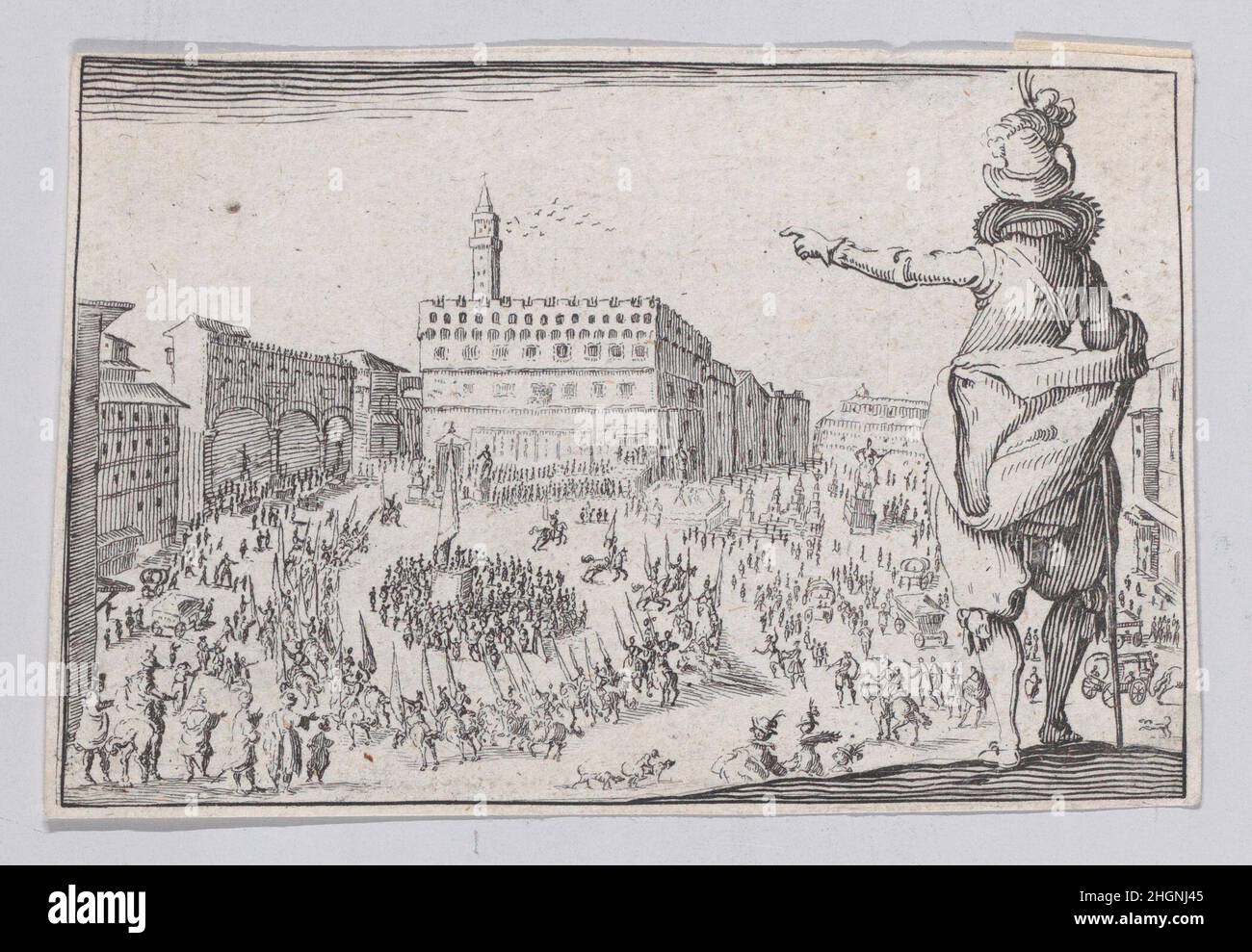 Copia inversa di une Fête sur la Place de la Signoria a Firenze (un Festival sulla Piazza della Signoria a Firenze), da Les Caprices Serie A, la Firenze ha impostato 17th secolo Anonimo. Copia inversa di une Fête sur la Place de la Signoria a Firenze, da Les Caprices Serie A, il set di Firenze. Les Caprices Serie A. Anonymous. 17th secolo. Acquaforte. Stampa Foto Stock