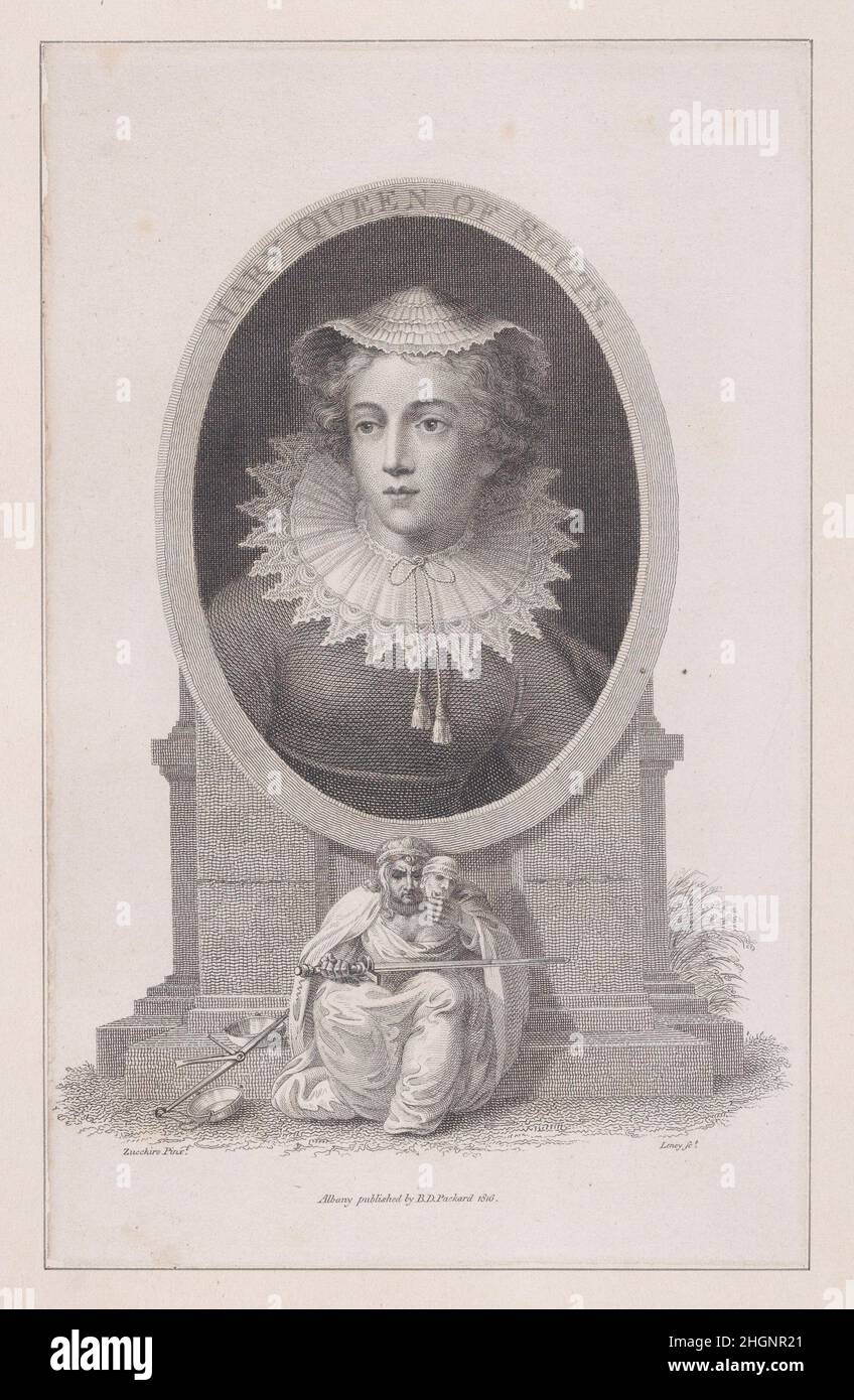 Maria, Regina degli scozzesi 1816 William Satchwell Leney American, nata Inghilterra. Maria, Regina degli scozzesi. William Satchwell Leney (americano (nato Inghilterra), Londra 1769–1831 Longue Pointe, vicino Montreal). 1816. Incisione. B. D. Packard (Albany, New York). Maria, Regina di Scozia (British, Linlithgow 1542–1587 Fotheringhay). Stampa Foto Stock