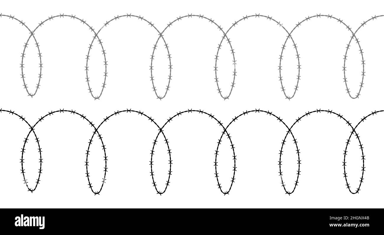 Filo spinato a spirale con silhouette dettagliata e solida. Illustrazione vettoriale piatta isolata su sfondo bianco. Illustrazione Vettoriale