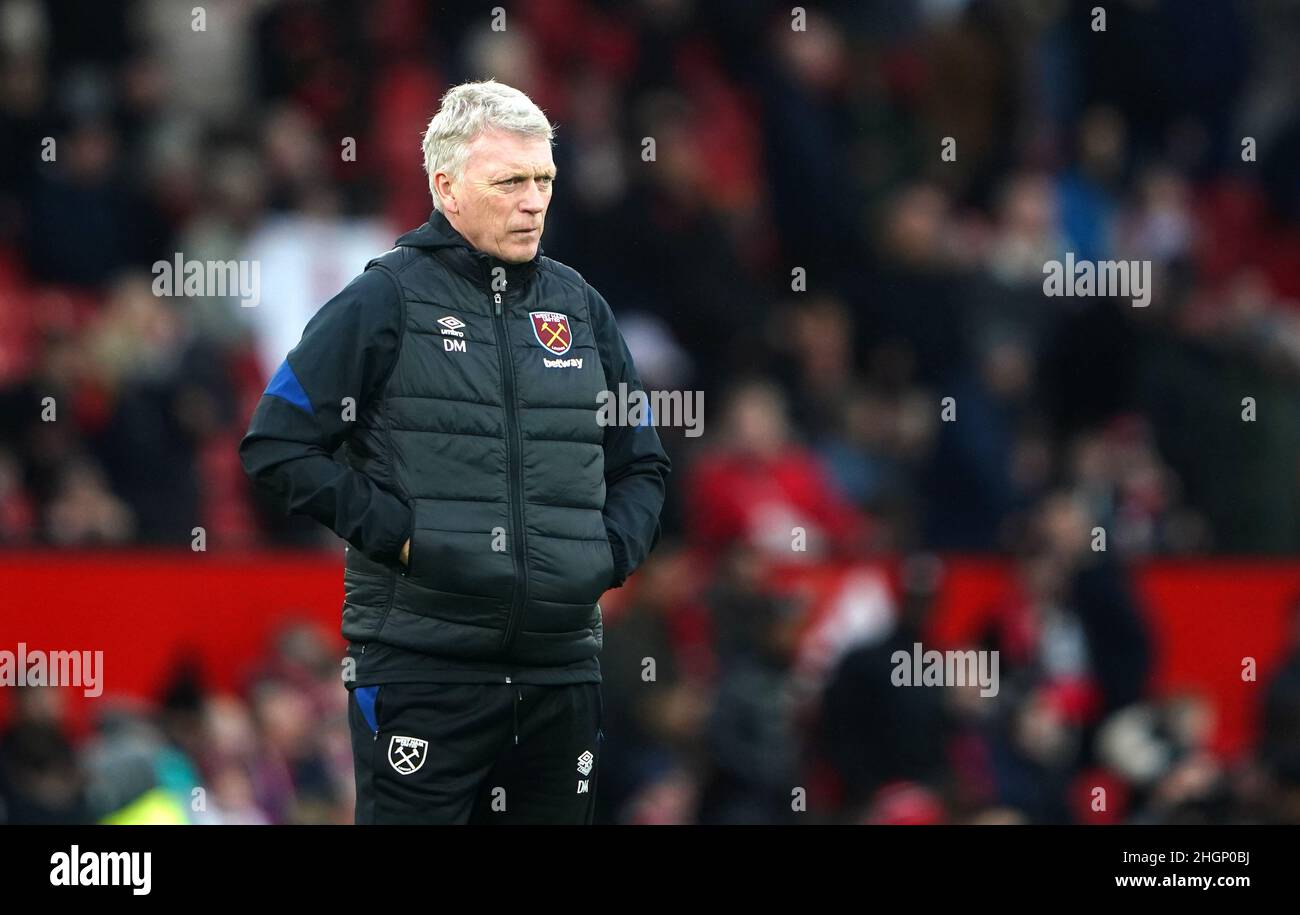 David Moyes, manager del West Ham United, durante la partita della Premier League a Old Trafford, Manchester. Data foto: Sabato 22 gennaio 2022. Foto Stock