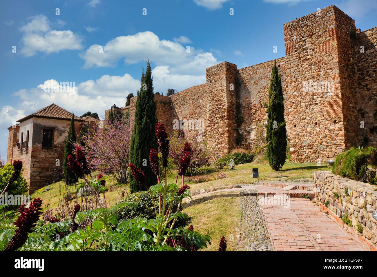 Giardino della fortezza di la Alcazaba in Malaga (Spagna) Foto Stock