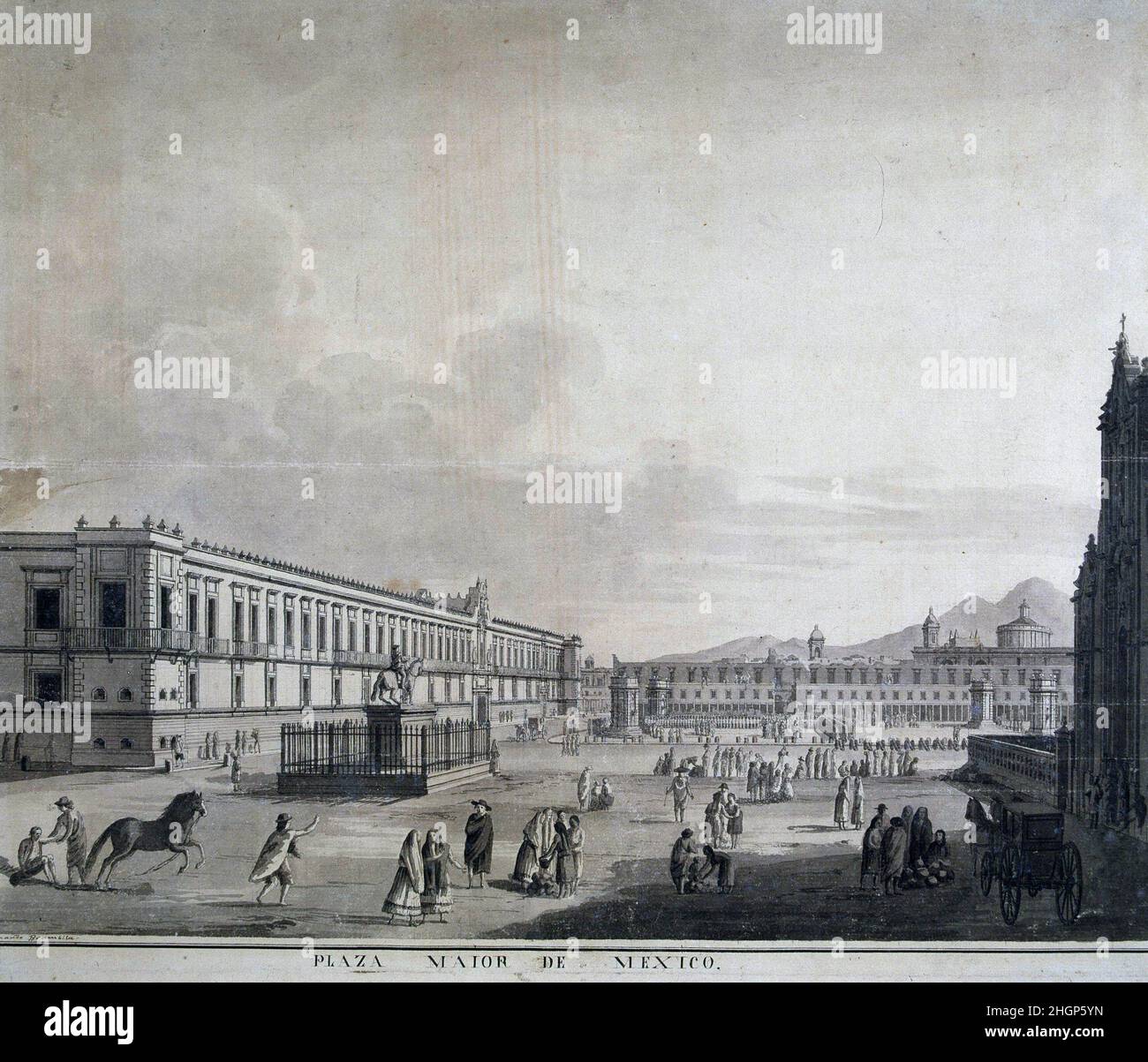 MALASPINA , ALEJANDRO. MARINO ENGLISH . 1754 - 1809. EXPEDICION CENTIFICA 1789 - 1794. MESSICO . " PLAZA MAYOR DE MEXICO ". DIBUJO A TINTA Y AGUADA SEPPIA DE FERNANDO BRAMBILLA. MUSEO NAVALE . MADRID. Autore: FERNANDO BRAMBILA. Foto Stock