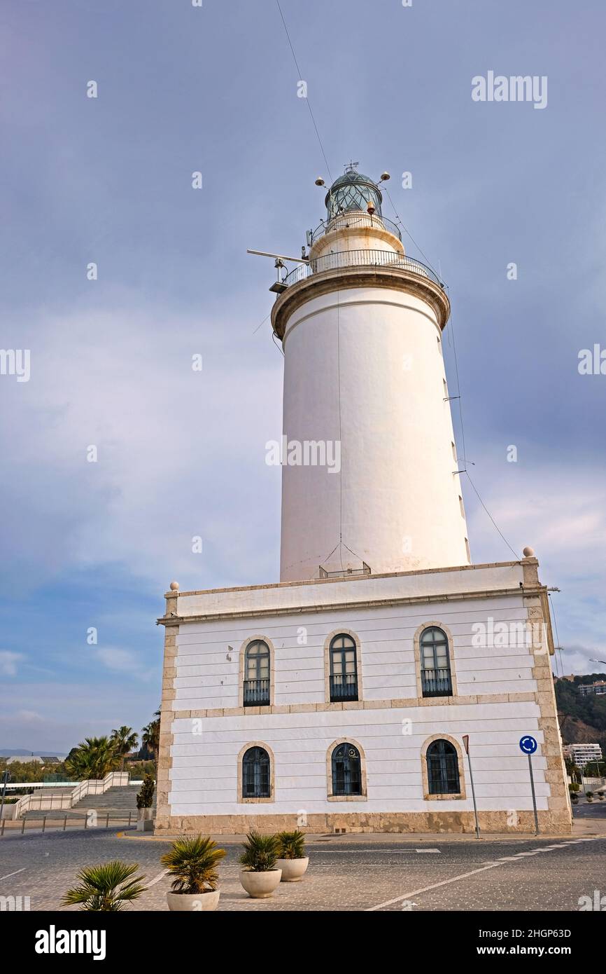 Faro di la Farola a Malaga (Spagna) Foto Stock