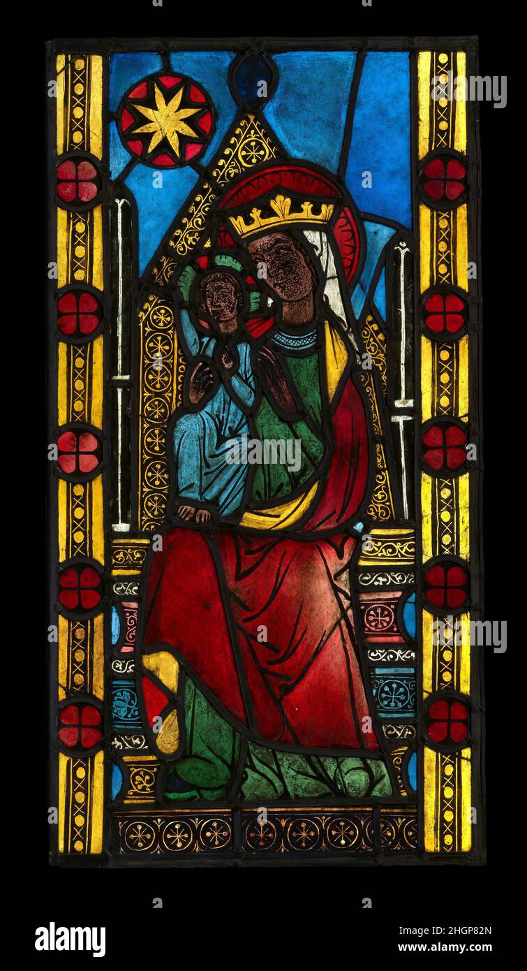 L'Adorazione dei Magi ca. 1290–1300 Tedesco la chiesa convento di Altenberg-an-der-Lahn nella sua forma attuale fu iniziata tra il 1250 e il 1267 sotto l'abbacy di Gertrud von Nassau (d.. 1297), e la costruzione continuò fino a circa 1280. Questi pannelli (conf. 2003.478.1, .2), eseguiti poco dopo, provenivano dalla finestra absidale. Rimossi durante le secolarizzazioni, divennero proprietà nel 1804 di Graf Franz von Erbach, che li fece installare nella sua cappella funeraria privata a Schloss Erbach, dove rimasero fino al 1940 circa. I pannelli si uniscono a due altri rappresentanti l'Annunciazione t Foto Stock