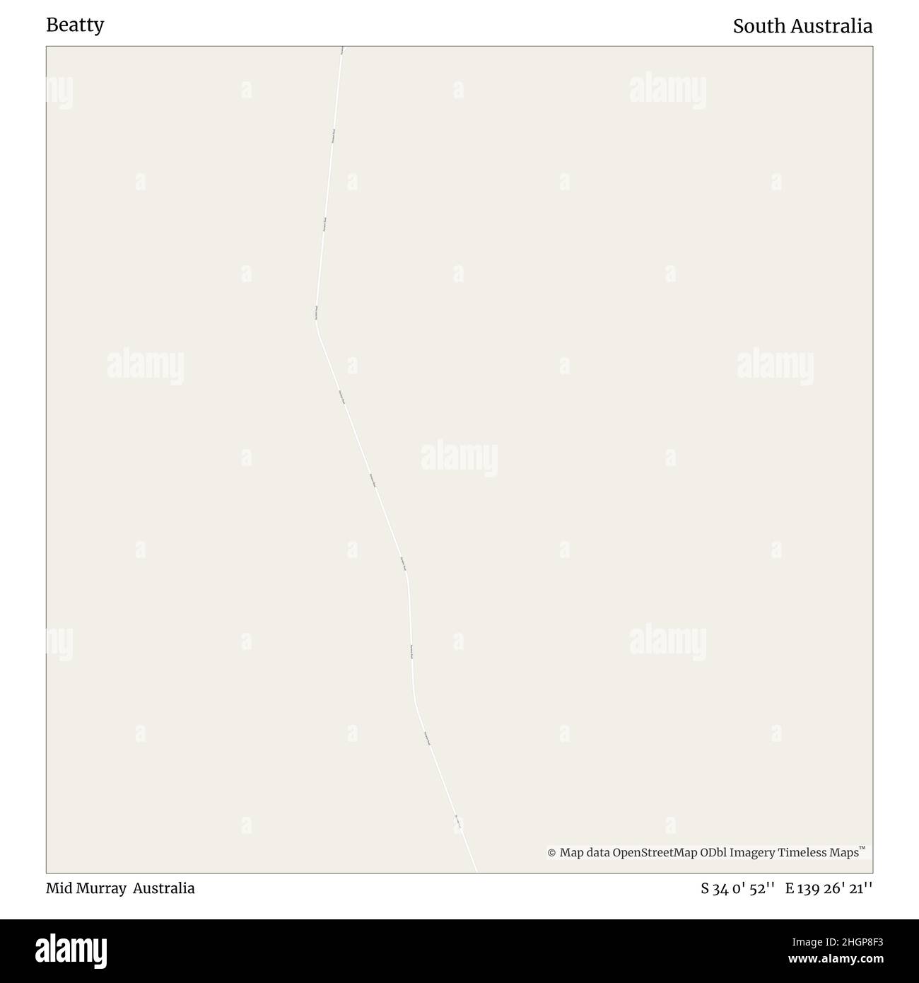 Beatty, Mid Murray, Australia, Australia del Sud, S 34 0' 52'', e 139 26' 21''', mappa, mappa senza tempo pubblicata nel 2021. Viaggiatori, esploratori e avventurieri come Florence Nightingale, David Livingstone, Ernest Shackleton, Lewis and Clark e Sherlock Holmes si sono affidati alle mappe per pianificare i viaggi verso gli angoli più remoti del mondo, Timeless Maps sta mappando la maggior parte delle località del mondo, mostrando il successo di grandi sogni Foto Stock