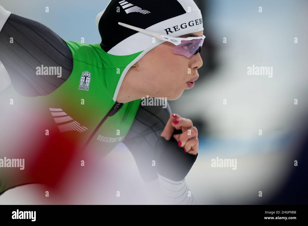 HEERENVEEN, PAESI BASSI - GENNAIO 22: Marrit Fledderus dei Paesi Bassi che gareggia nella Women's 500m durante la NK Allround & Sprint 2022 il 22 Gennaio 2022 a Heerenveen, Paesi Bassi (Foto di Douwe Bijlsma/Orange Pictures) Foto Stock