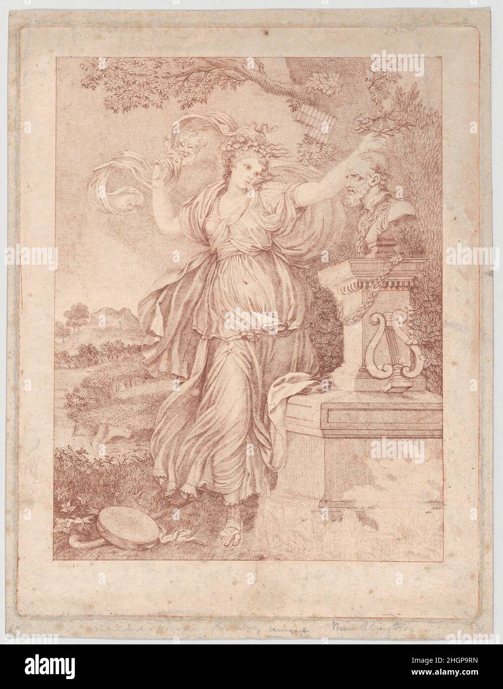 La Signora Abington come Thalia 1783 Francesco Bartolozzi la bellezza e il talento italiani hanno spinto Fanny Barton (in seguito Signora Abington) alla fama, da umili inizi come ragazza di fiori e assistente del mulino. Associata al Drury Lane Theatre, ha ricoperto ruoli comici contemporanei di Richard Brinsley Sheridan e Colley Cibber e, nelle opere di Shakespeare, ha eseguito Ophelia, Desdemona, Beatrice e Portia. Horace Walpole la paragonò favorevolmente a Garrick, e l'artista James Northcote notò che "nel suo recitazione ha tutta la semplicità della natura e non la meno tintura del teatro". In t Foto Stock