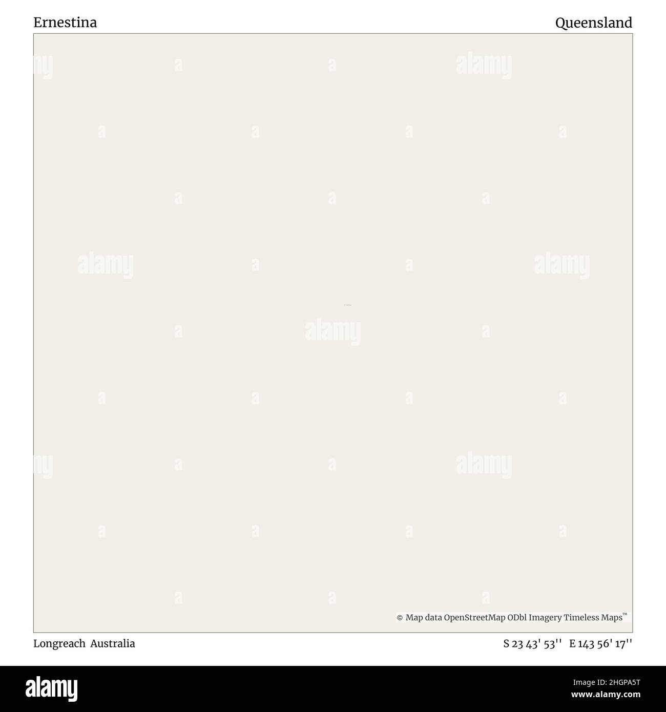 Ernestina, Longreach, Australia, Queensland, S 23 43' 53'', e 143 56' 17''', mappa, mappa senza tempo pubblicata nel 2021. Viaggiatori, esploratori e avventurieri come Florence Nightingale, David Livingstone, Ernest Shackleton, Lewis and Clark e Sherlock Holmes si sono affidati alle mappe per pianificare i viaggi verso gli angoli più remoti del mondo, Timeless Maps sta mappando la maggior parte delle località del mondo, mostrando il successo di grandi sogni Foto Stock