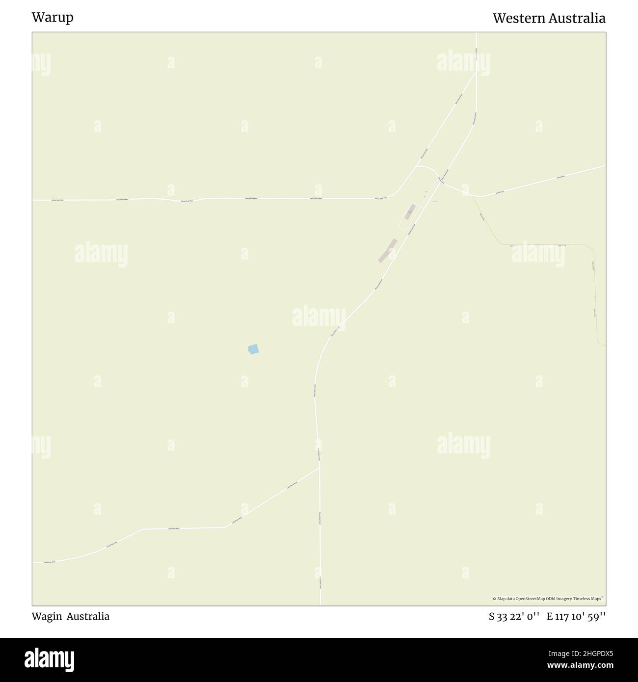 Warup, Wagin, Australia, Australia Occidentale, S 33 22' 0'', e 117 10' 59''', mappa, Mappa senza tempo pubblicata nel 2021. Viaggiatori, esploratori e avventurieri come Florence Nightingale, David Livingstone, Ernest Shackleton, Lewis and Clark e Sherlock Holmes si sono affidati alle mappe per pianificare i viaggi verso gli angoli più remoti del mondo, Timeless Maps sta mappando la maggior parte delle località del mondo, mostrando il successo di grandi sogni Foto Stock