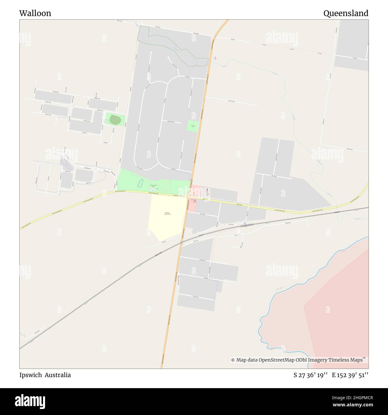 Vallone, Ipswich, Australia, Queensland, S 27 36' 19'', e 152 39' 51''', mappa, Mappa senza tempo pubblicata nel 2021. Viaggiatori, esploratori e avventurieri come Florence Nightingale, David Livingstone, Ernest Shackleton, Lewis and Clark e Sherlock Holmes si sono affidati alle mappe per pianificare i viaggi verso gli angoli più remoti del mondo, Timeless Maps sta mappando la maggior parte delle località del mondo, mostrando il successo di grandi sogni Foto Stock