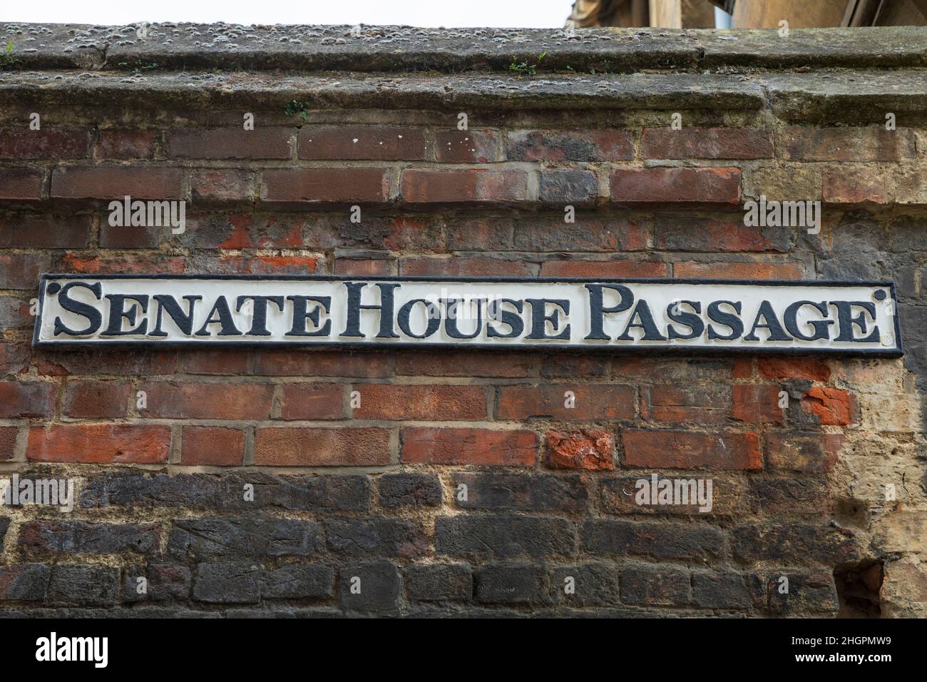 Segnaletica stradale per Senate House Passage, Cambridge, Inghilterra. Foto Stock
