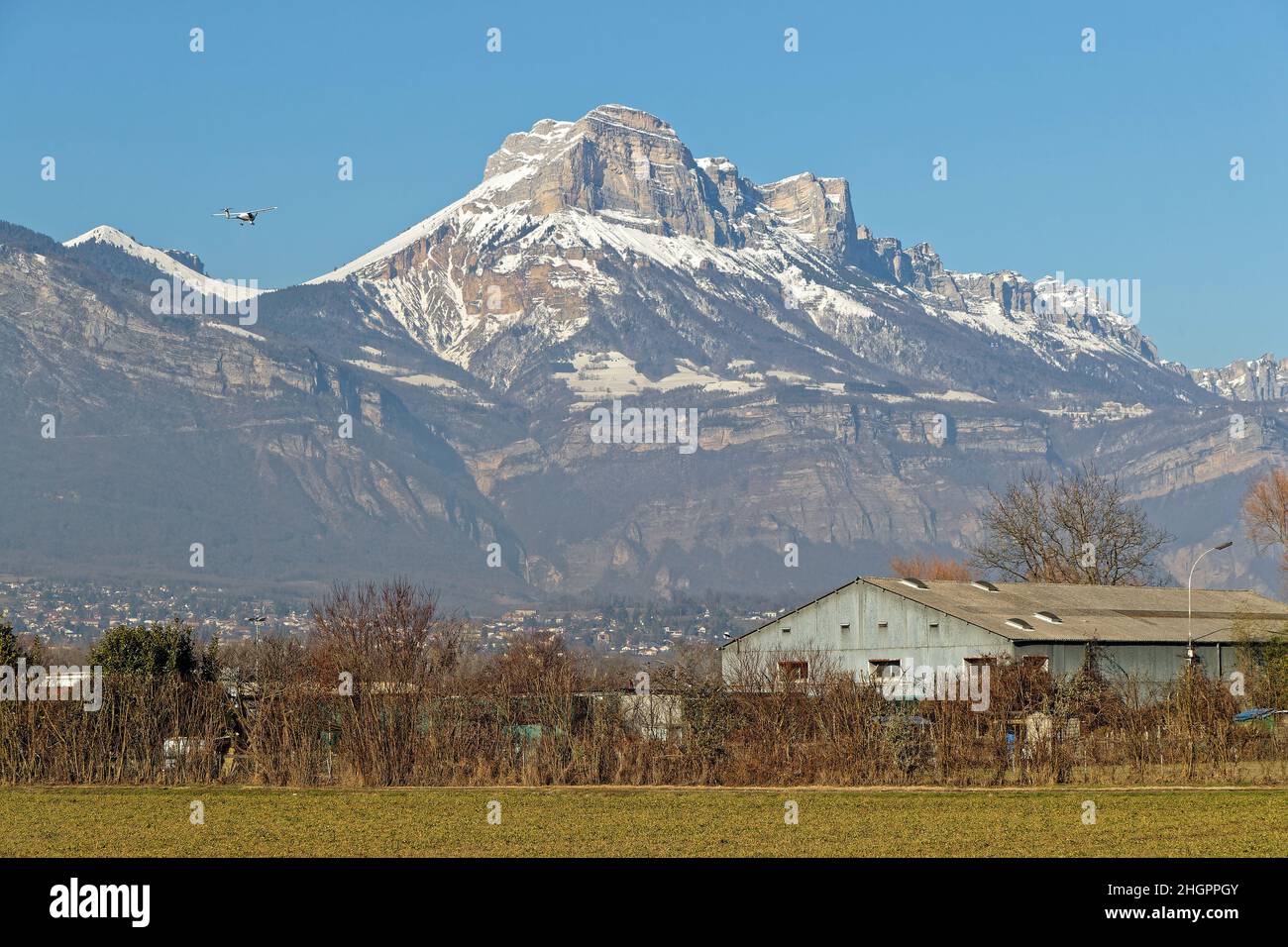 Dent de Crolles cima sulla valle di Gresivaudan, vicino a Grenoble Foto Stock