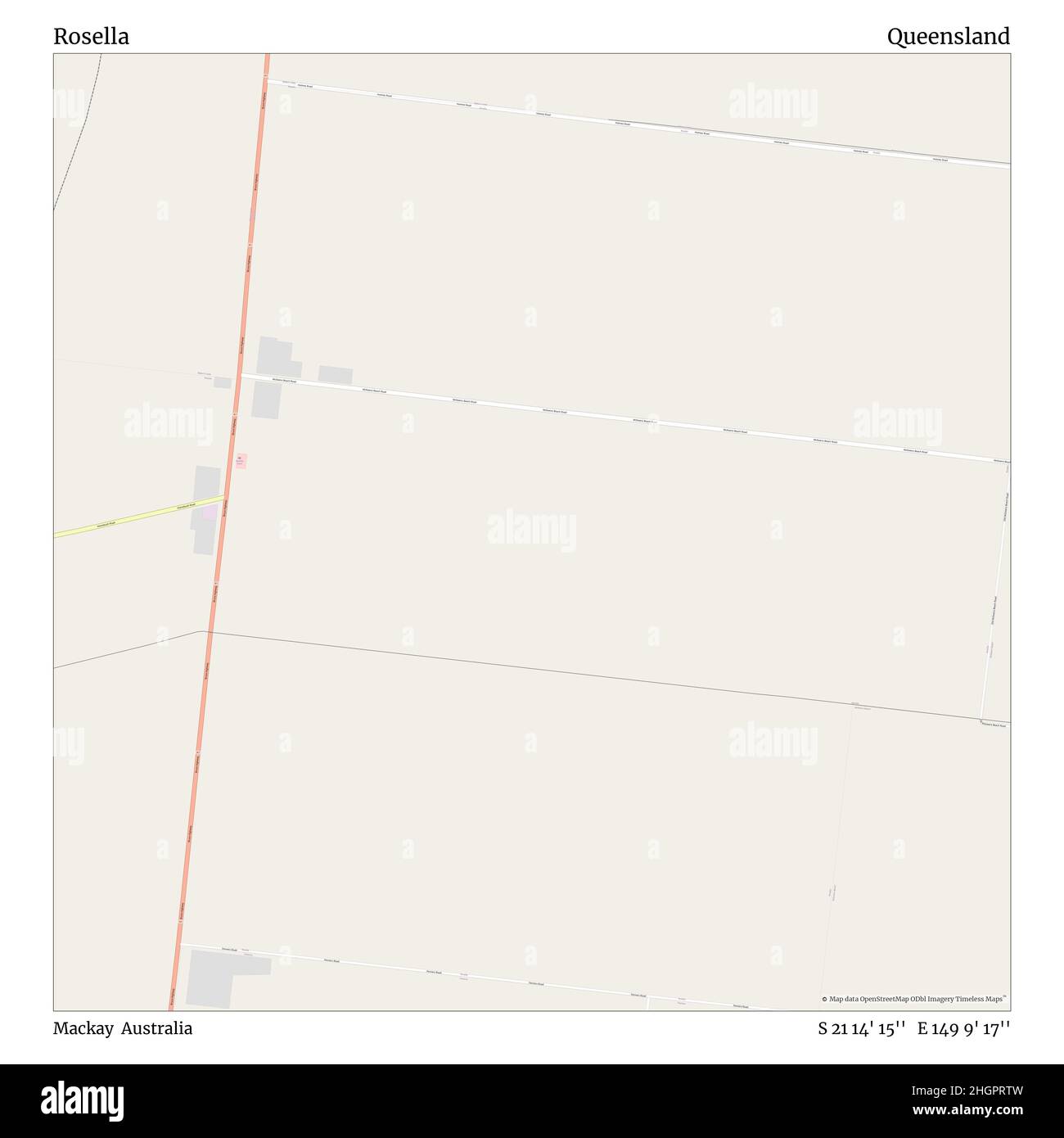 Rosella, Mackay, Australia, Queensland, S 21 14' 15'', e 149 9' 17''', mappa, Mappa senza tempo pubblicata nel 2021. Viaggiatori, esploratori e avventurieri come Florence Nightingale, David Livingstone, Ernest Shackleton, Lewis and Clark e Sherlock Holmes si sono affidati alle mappe per pianificare i viaggi verso gli angoli più remoti del mondo, Timeless Maps sta mappando la maggior parte delle località del mondo, mostrando il successo di grandi sogni Foto Stock