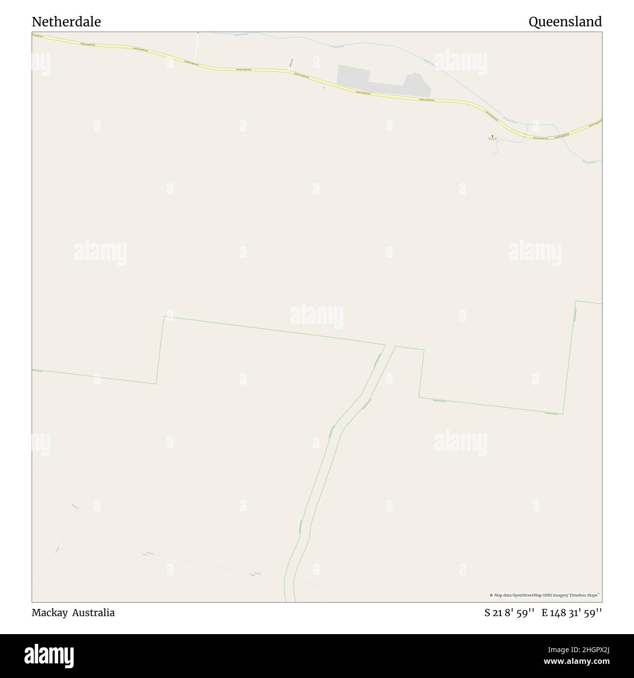 Netherdale, Mackay, Australia, Queensland, S 21 8' 59'', e 148 31' 59''', mappa, mappa senza tempo pubblicata nel 2021. Viaggiatori, esploratori e avventurieri come Florence Nightingale, David Livingstone, Ernest Shackleton, Lewis and Clark e Sherlock Holmes si sono affidati alle mappe per pianificare i viaggi verso gli angoli più remoti del mondo, Timeless Maps sta mappando la maggior parte delle località del mondo, mostrando il successo di grandi sogni Foto Stock