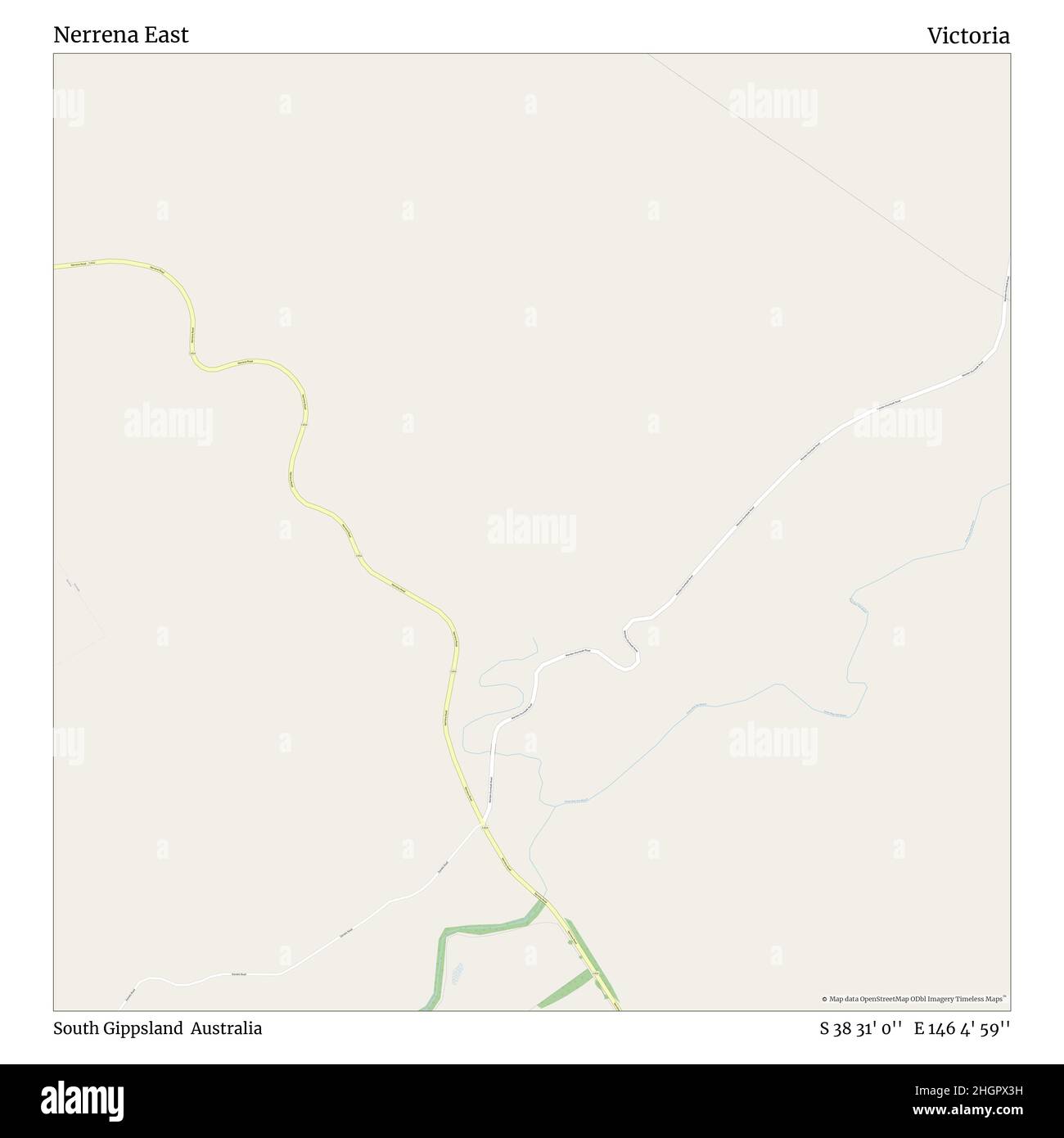 Nerrena East, South Gippsland, Australia, Victoria, S 38 31' 0'', e 146 4' 59''', mappa, mappa senza tempo pubblicata nel 2021. Viaggiatori, esploratori e avventurieri come Florence Nightingale, David Livingstone, Ernest Shackleton, Lewis and Clark e Sherlock Holmes si sono affidati alle mappe per pianificare i viaggi verso gli angoli più remoti del mondo, Timeless Maps sta mappando la maggior parte delle località del mondo, mostrando il successo di grandi sogni Foto Stock