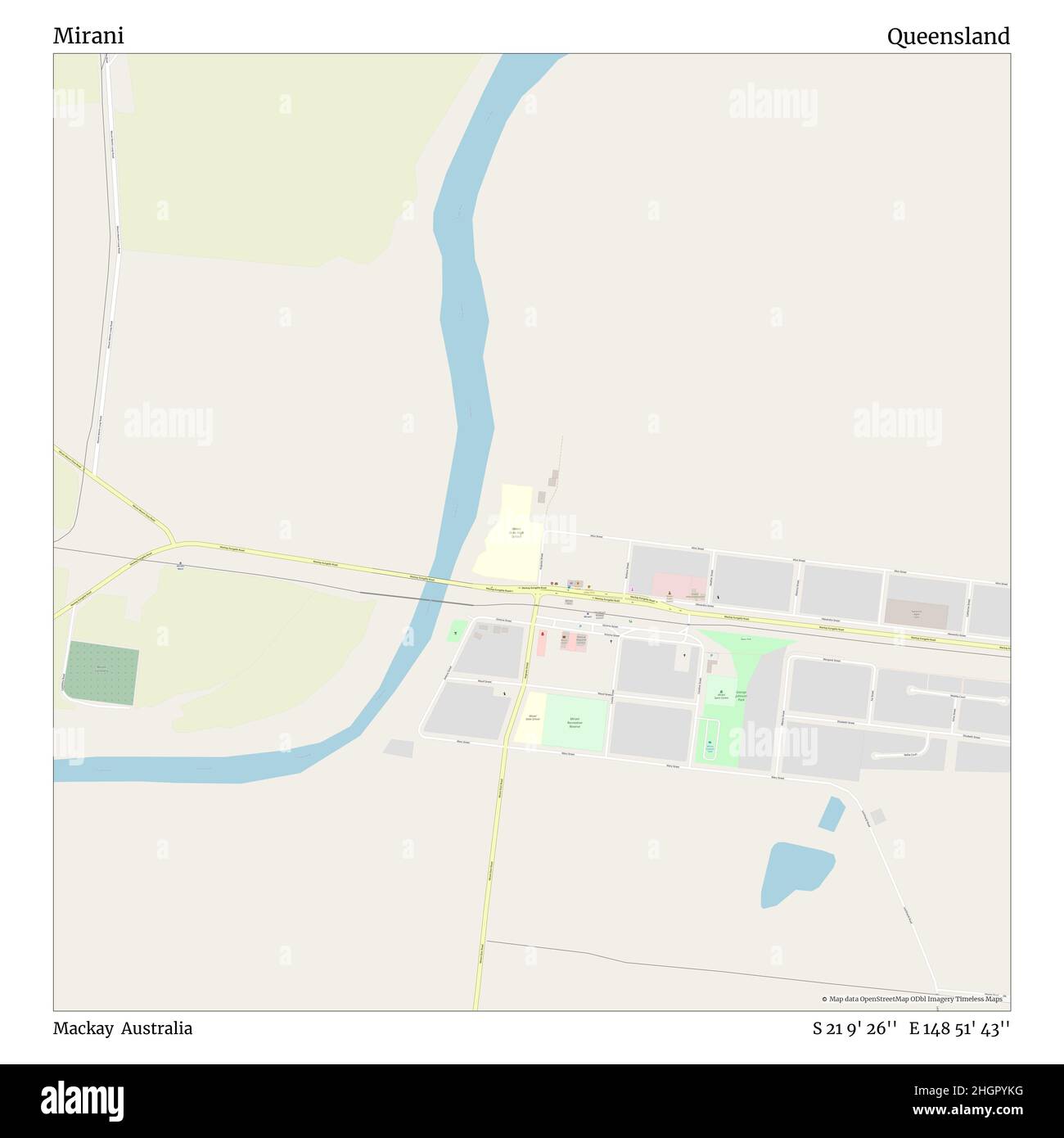 Mirani, Mackay, Australia, Queensland, S 21 9' 26'', e 148 51' 43''', mappa, mappa senza tempo pubblicata nel 2021. Viaggiatori, esploratori e avventurieri come Florence Nightingale, David Livingstone, Ernest Shackleton, Lewis and Clark e Sherlock Holmes si sono affidati alle mappe per pianificare i viaggi verso gli angoli più remoti del mondo, Timeless Maps sta mappando la maggior parte delle località del mondo, mostrando il successo di grandi sogni Foto Stock