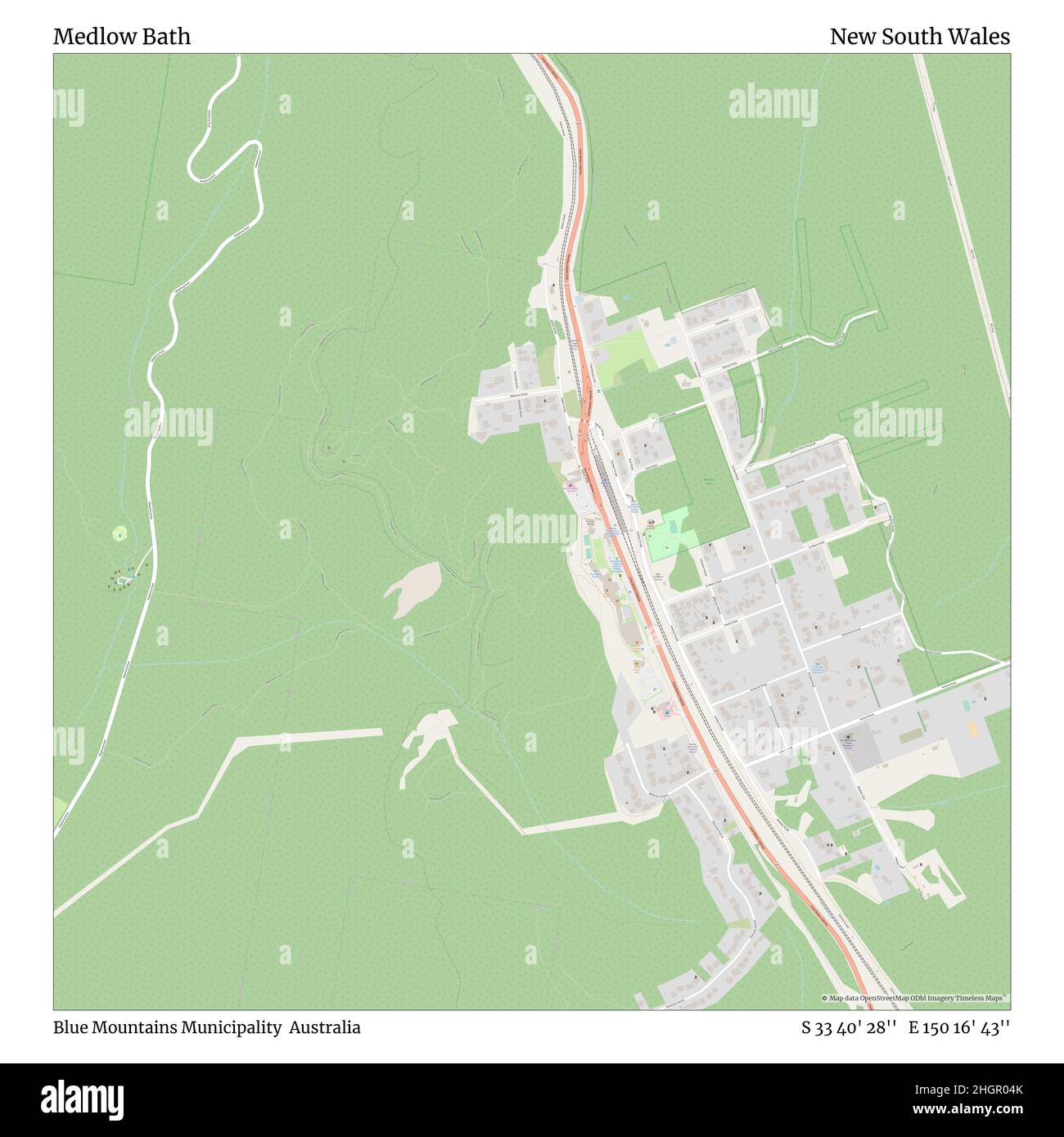 Medlow Bath, comune delle Blue Mountains, Australia, nuovo Galles del Sud, S 33 40' 28'', e 150 16' 43''', mappa, mappa senza tempo pubblicata nel 2021. Viaggiatori, esploratori e avventurieri come Florence Nightingale, David Livingstone, Ernest Shackleton, Lewis and Clark e Sherlock Holmes si sono affidati alle mappe per pianificare i viaggi verso gli angoli più remoti del mondo, Timeless Maps sta mappando la maggior parte delle località del mondo, mostrando il successo di grandi sogni Foto Stock