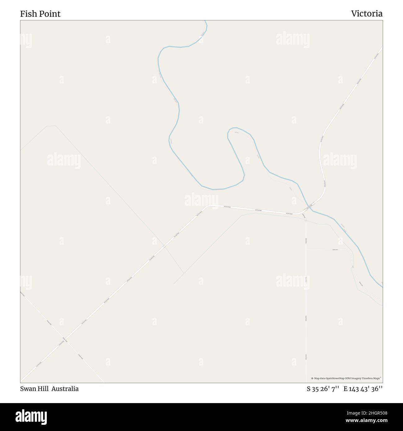 Fish Point, Swan Hill, Australia, Victoria, S 35 26' 7'', e 143 43' 36''', mappa, mappa senza tempo pubblicata nel 2021. Viaggiatori, esploratori e avventurieri come Florence Nightingale, David Livingstone, Ernest Shackleton, Lewis and Clark e Sherlock Holmes si sono affidati alle mappe per pianificare i viaggi verso gli angoli più remoti del mondo, Timeless Maps sta mappando la maggior parte delle località del mondo, mostrando il successo di grandi sogni Foto Stock